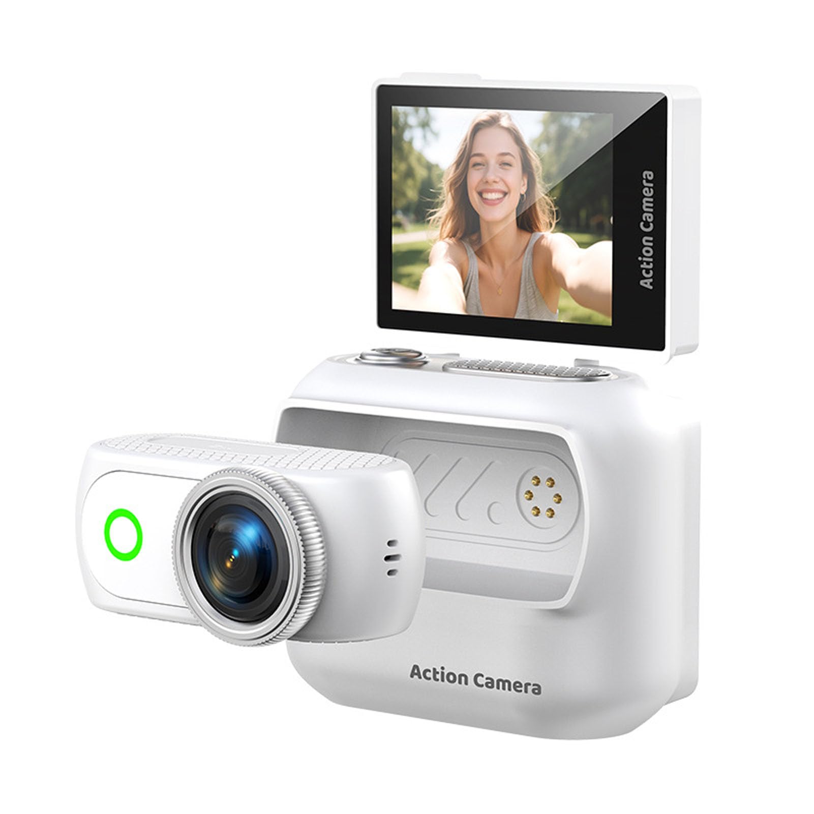PUSOKEI Videocamera Action 4K con Schermo Ribaltabile, Magnetica e (WHITE) | Schermo Tattile da 2 Pollici, Rallentatore, Time Lapse, Rilevamento Movimento e Supporto Wi-Fi.