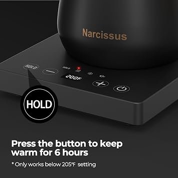 Narcissus P901 Gooseneck Electric Kettle with 1F Temperature Control Function, 1200 Watt Rapid Boiling in 5 Mins, Max 6 Hours Keeping Warm, 304 Stainless Steel Interior, BPA Free, Black