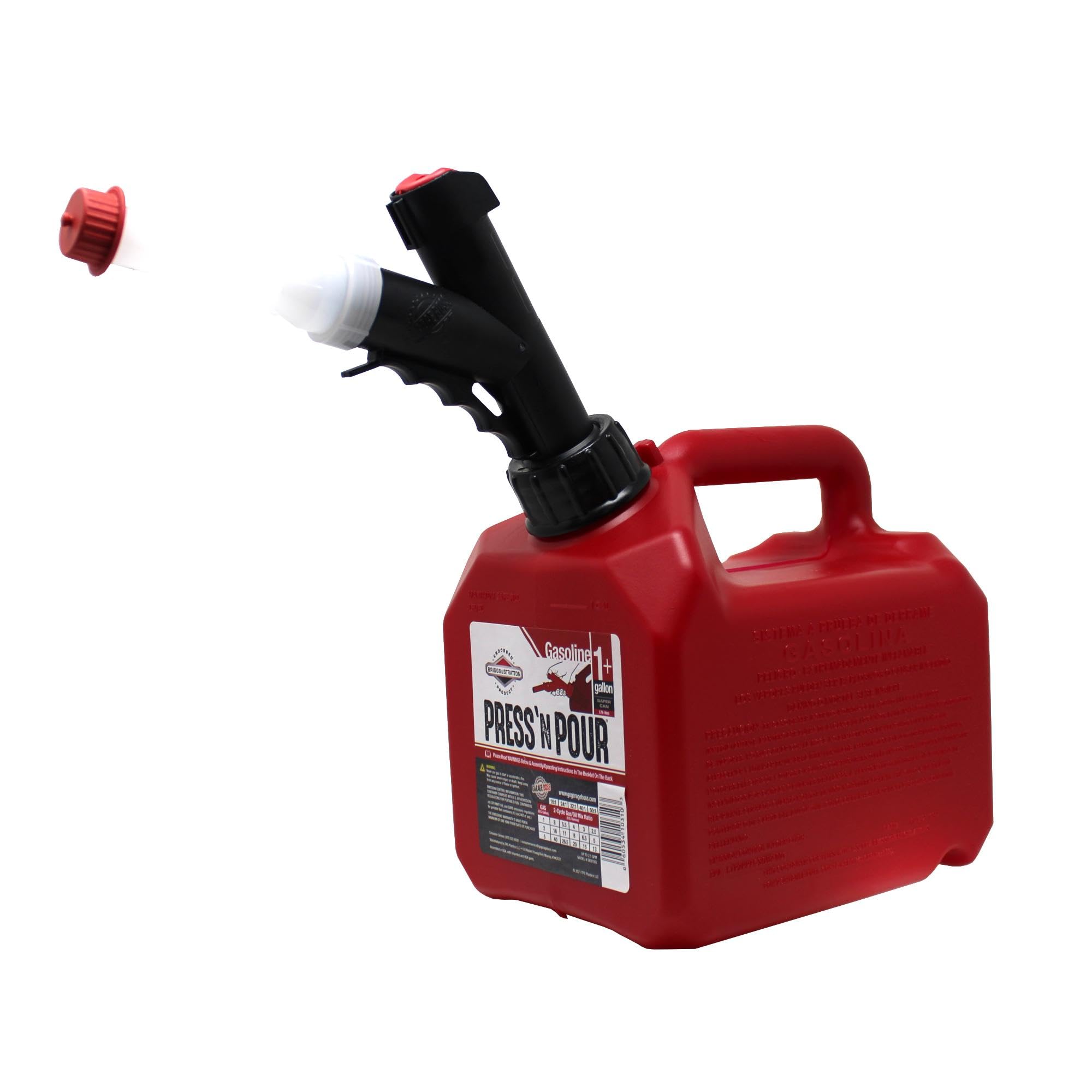 GARAGE BOSS GB310 Briggs and Stratton Press 'N Pour Gas Can, 1 Gallon, Red