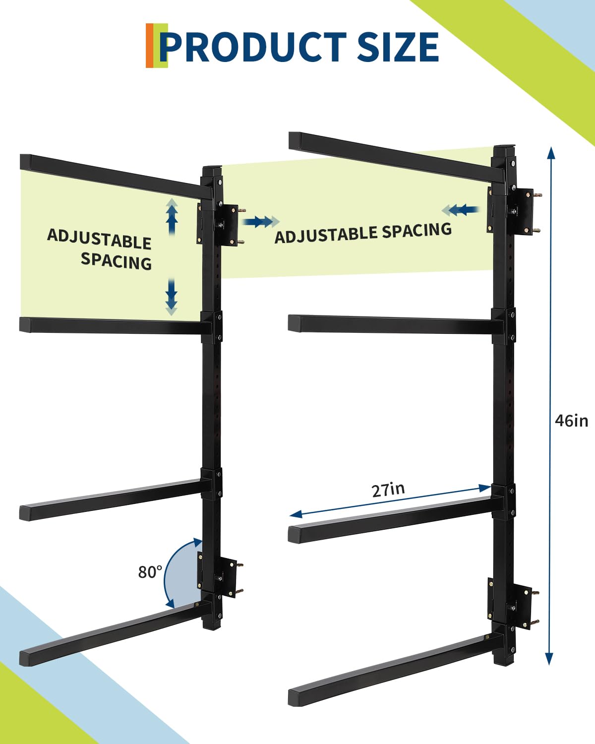 IDEALHOUSE Heavy-Duty freistehender Kajak-Ständer & Aufbewahrungsregal für 4 Kajaks - bis 400 lbs - verstellbare Breite - gepolsterte Arme - für Garage innen/außen - Schwarz