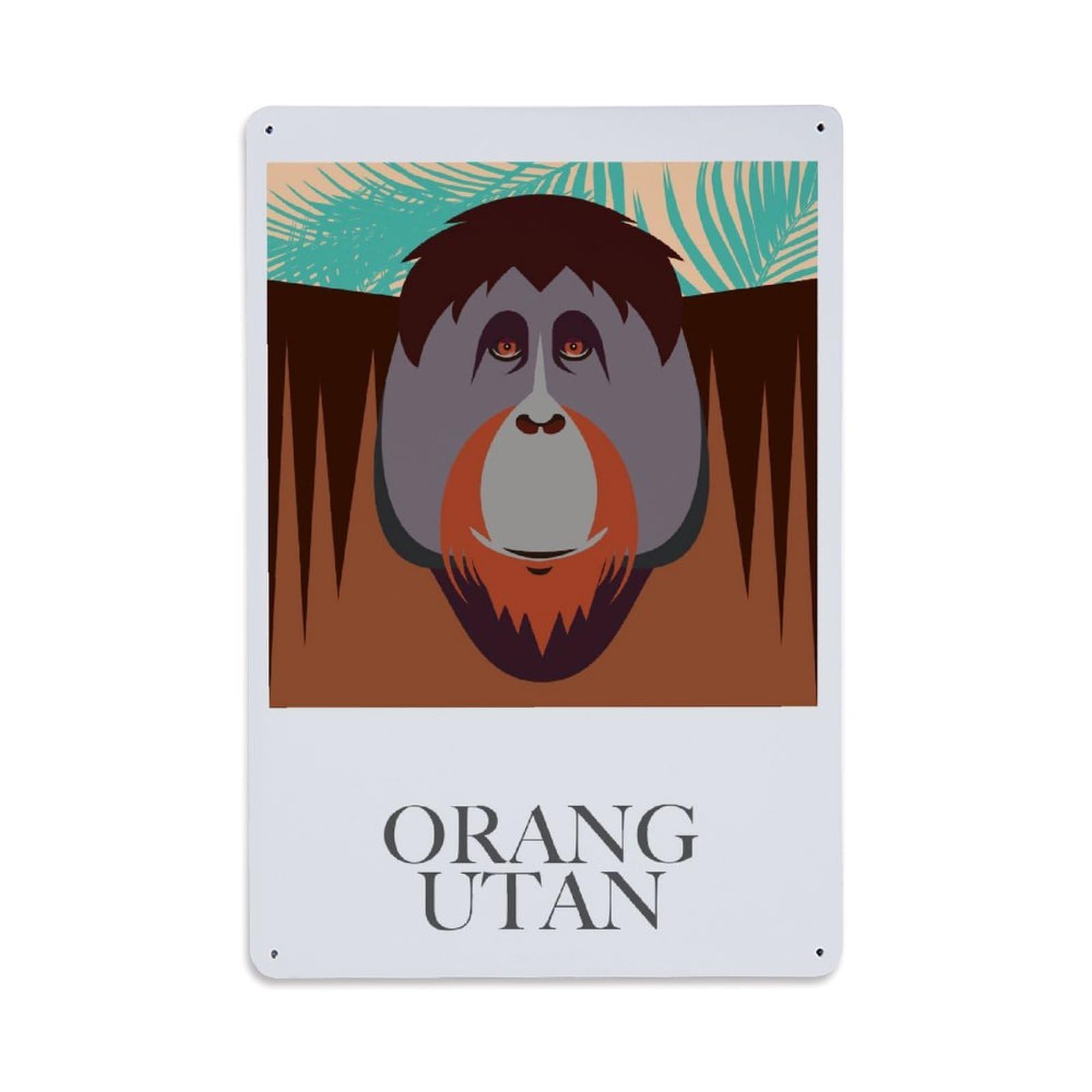 Botanical Study Nature Vintage Indonesian Wildlife Orang Utan Metal Tin Sign Plaque Wall Decor for Cafe, Man Cave, Club Bar, Office, Home Garden Round Metal Poster 8x12Inch