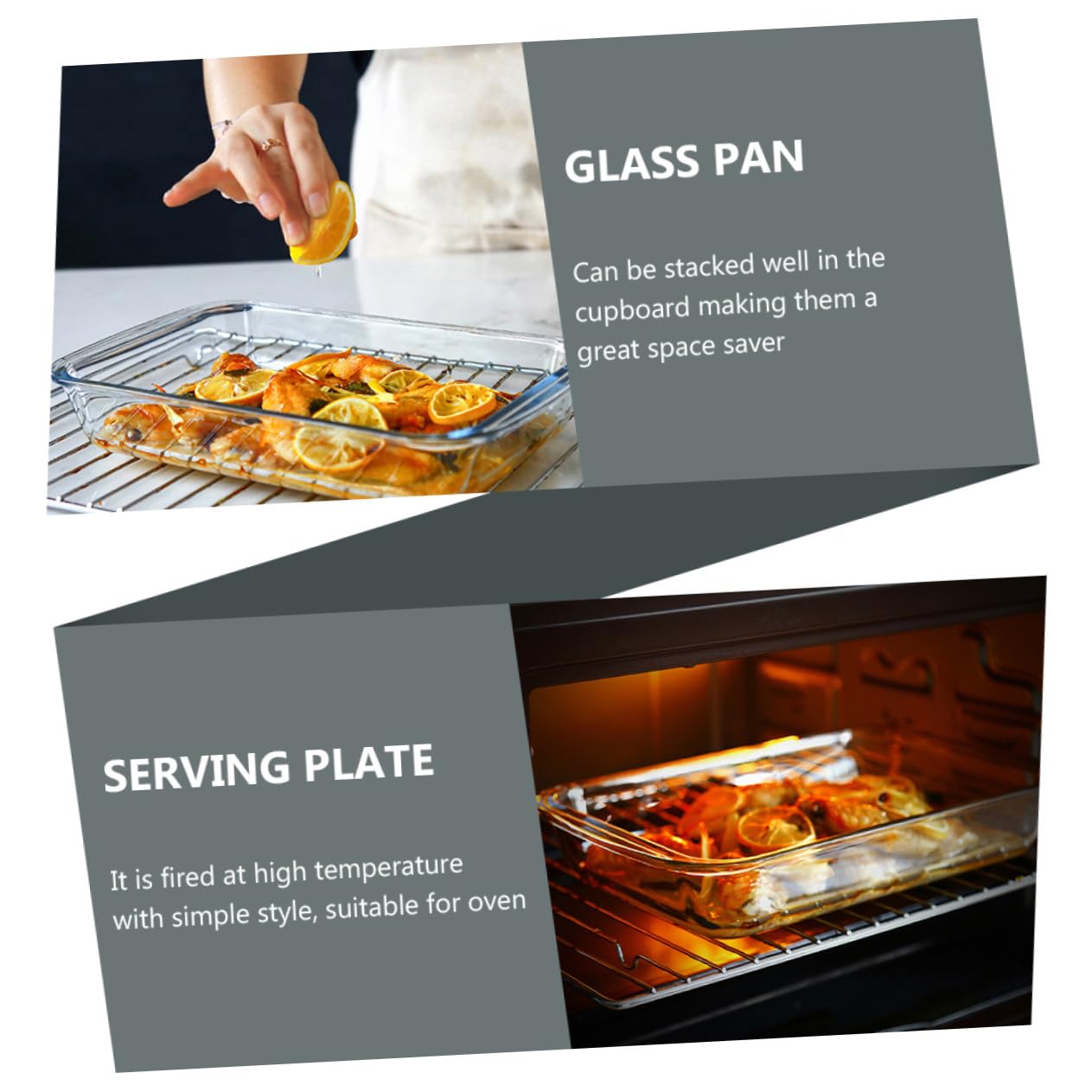 Hitzebeständiges Glas-backblech mit Doppelgriffen Vielseitige Steak Dampfplatte für Ofen Mikrowelle und Spülmaschine Robustes Rostfreies Küchenhelfer-tablett für Western Food und