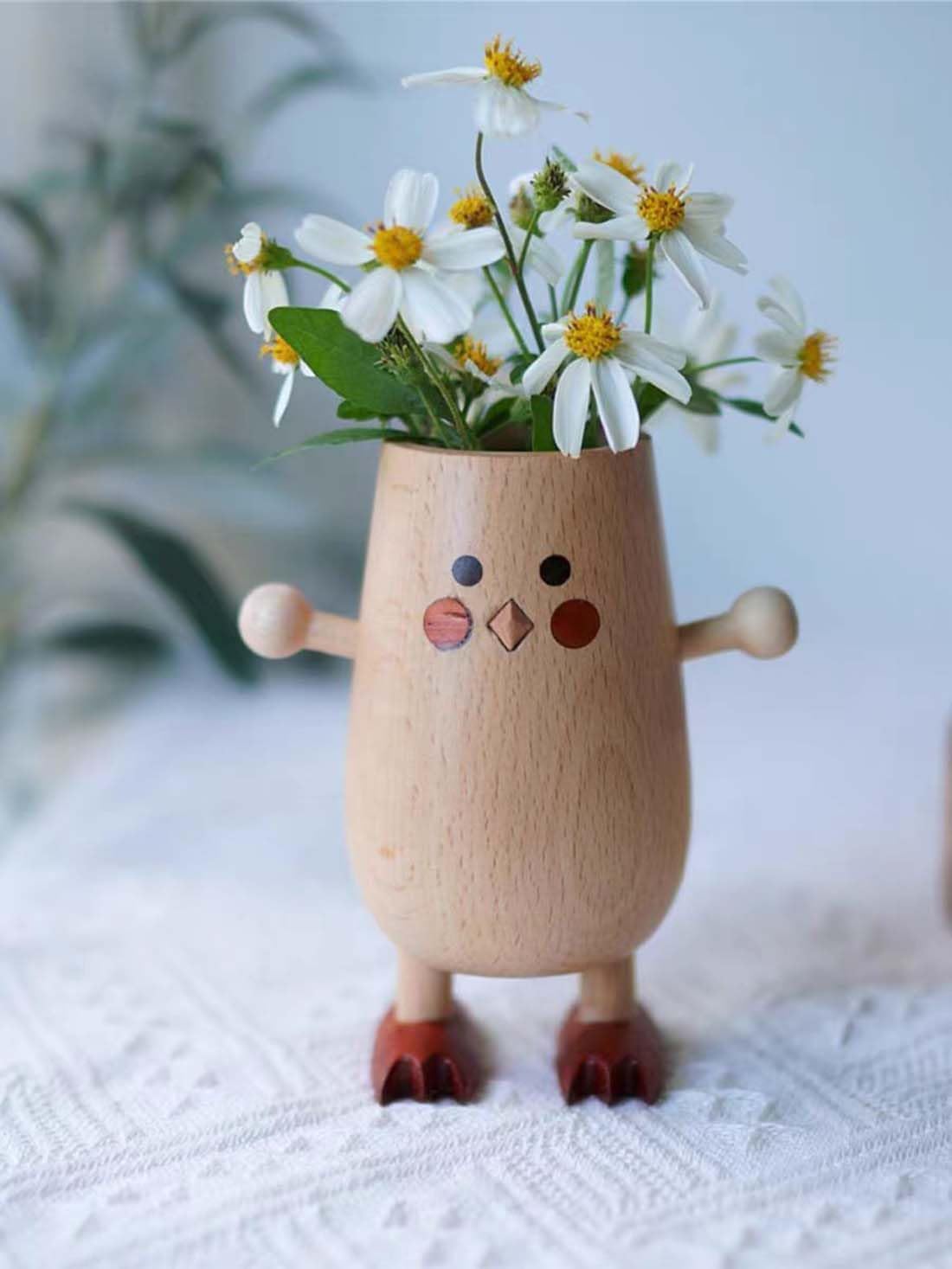 Handmade Wooden Chick Vase, Solid Wood Chick Statue Vase，Modern Shelf Decor Accents，Cute Chick Decoration Vase,Decorative Solid Wood Handmade Vase，Worth Collecting. (Chick)