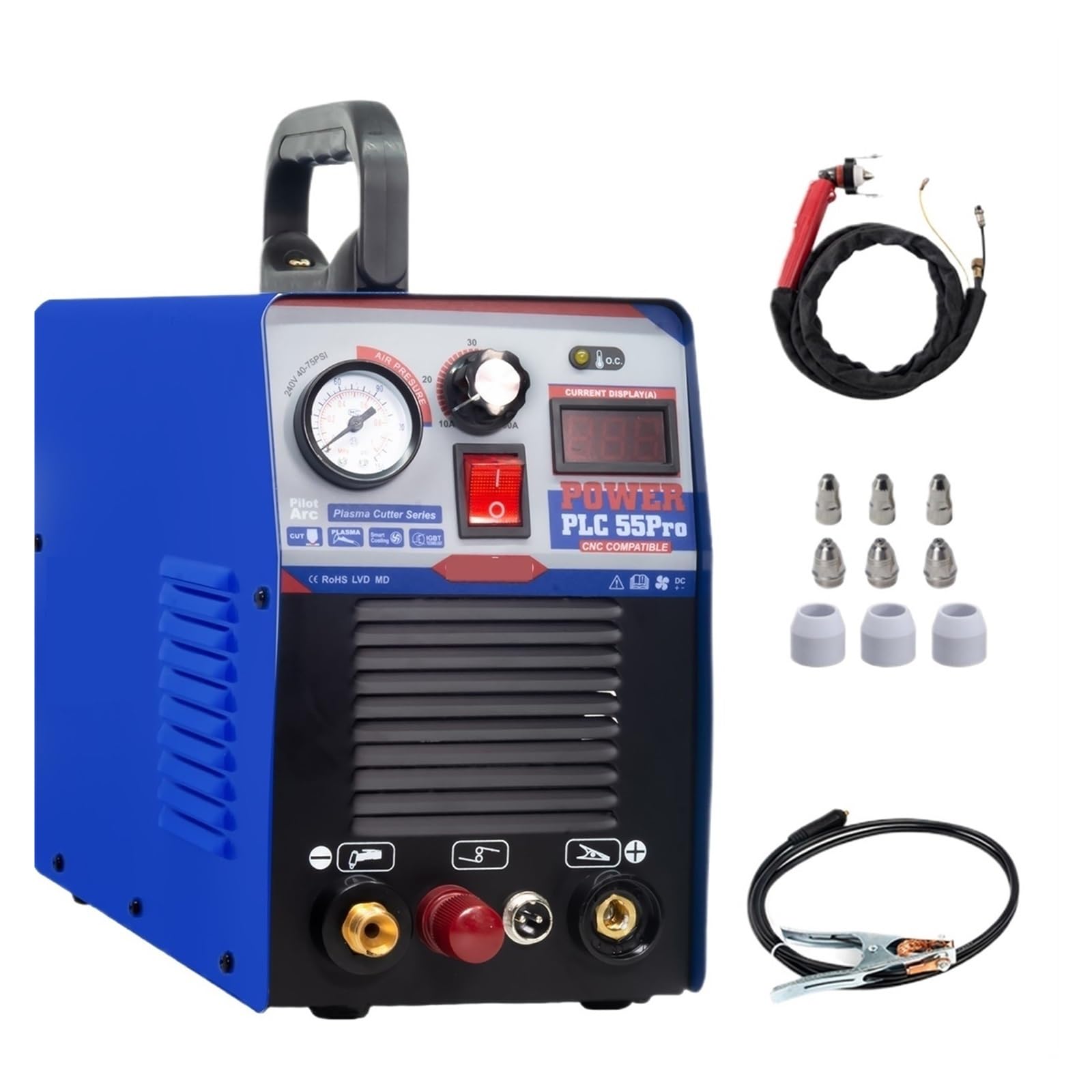 Plasma Cutter, PLC55 Plasma Cutting Machine Accessoires 1-14mm 55A DC Inverter Air Cutter Arc Non Touch CNC Compatible for DIY & Home Workshops