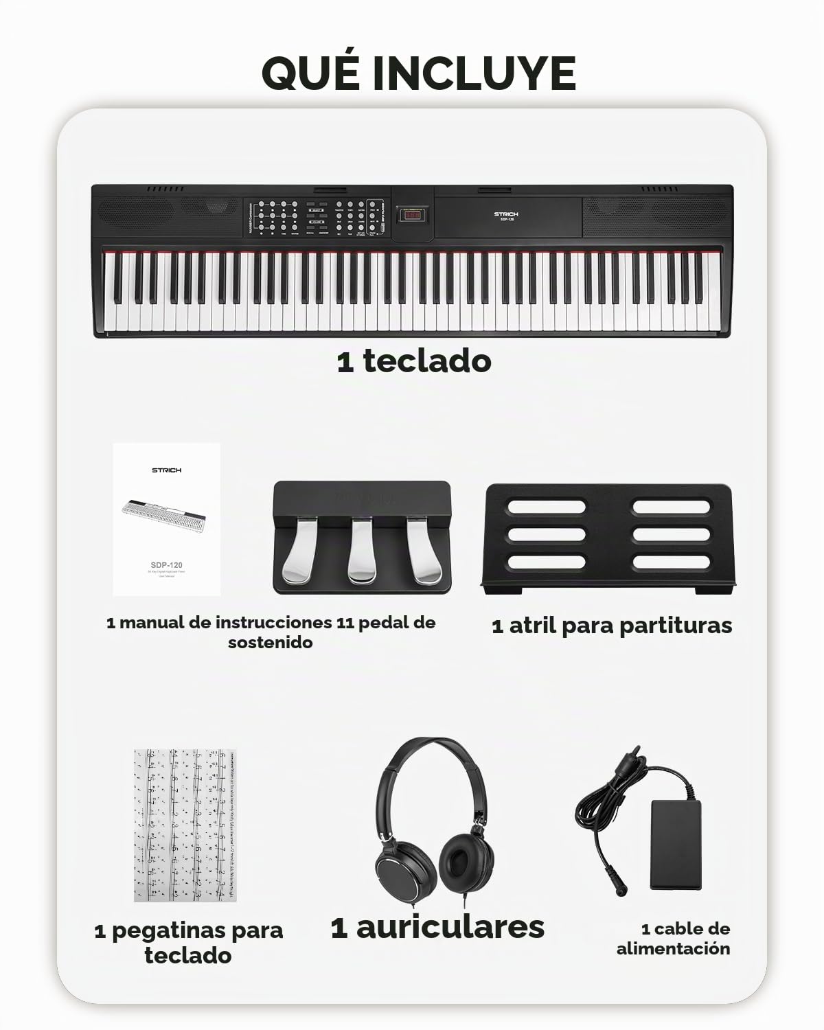 STRICH Piano eléctrico de 88 teclas, con pedal de sostenido, piano digital con mecanismo de martillo, 2 altavoces integrados de 15 W, piano electrónico completo con conexión USB MIDI/inalámbrica, SDP