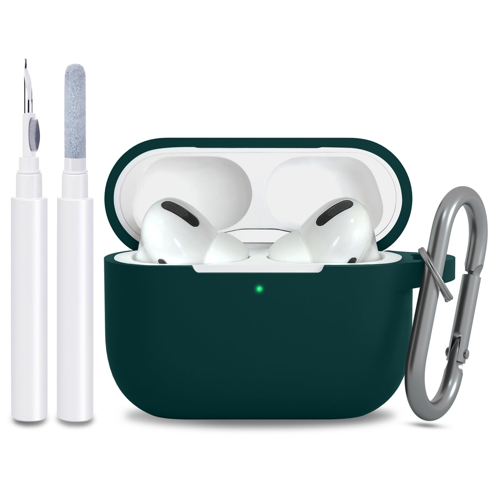 for AirPods Pro 2nd 1st Generation Case Cover with Keychain, Protective Soft Silicone Skin Accessories for Apple AirPods Pro Charging Case 2022/2019, Front LED Visible, Dark Green