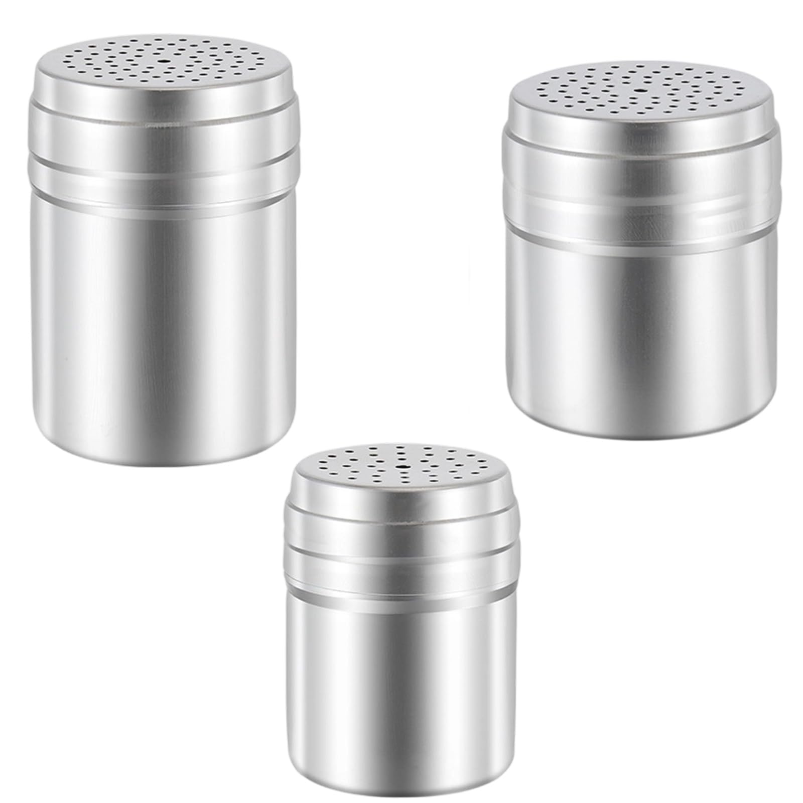 hogtnd 3 Piece Assortment of Stainless Steel Spice Containers, Corrosion Resistant, Various Sizes, Unique Look, Dishwasher Safe for Cooking, Heavy Duty Spice Bottles