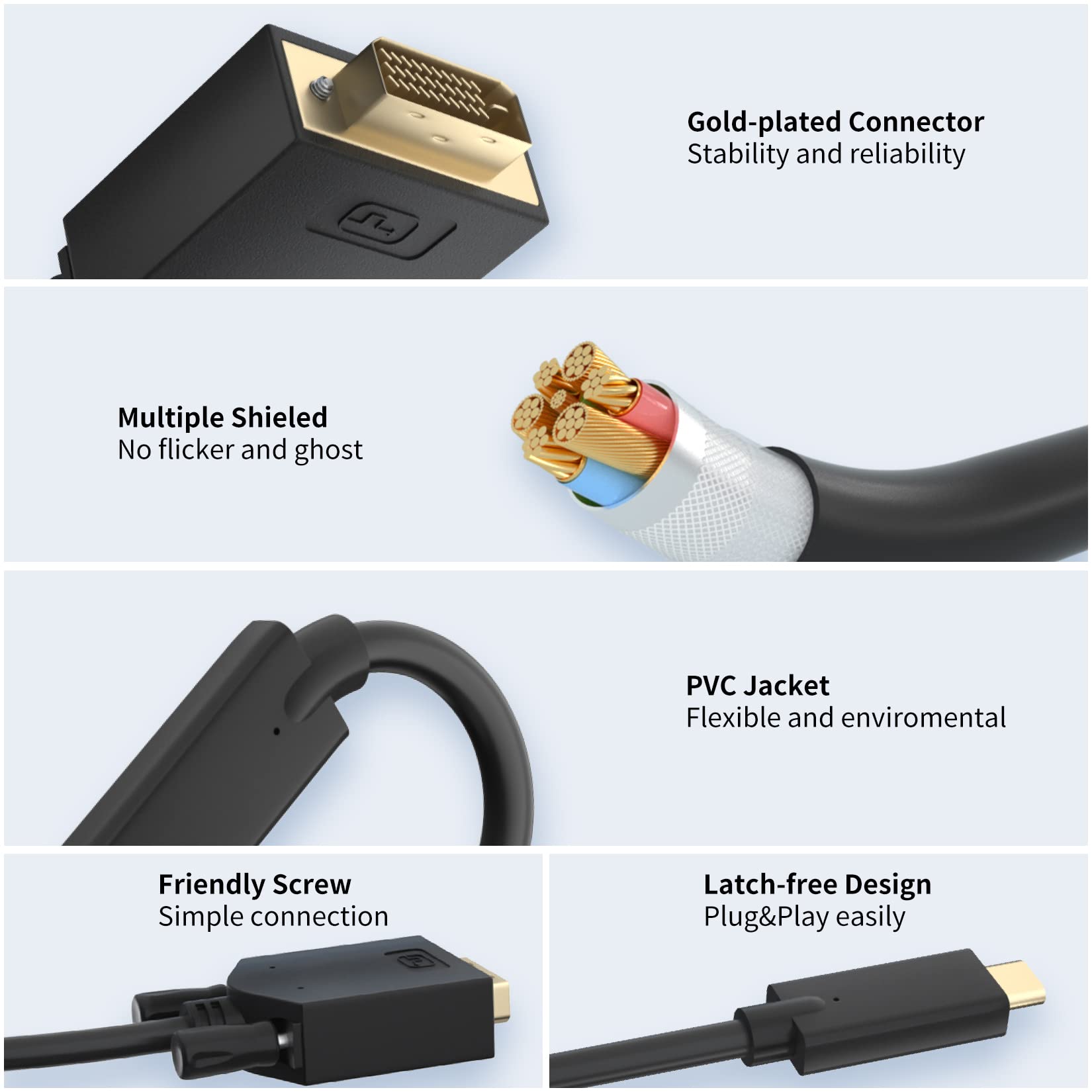 Câble USB-C Vers DVI 1m BolAAzuL – Adaptateur Pour MacBook, Surface, Moniteur & Projecteur