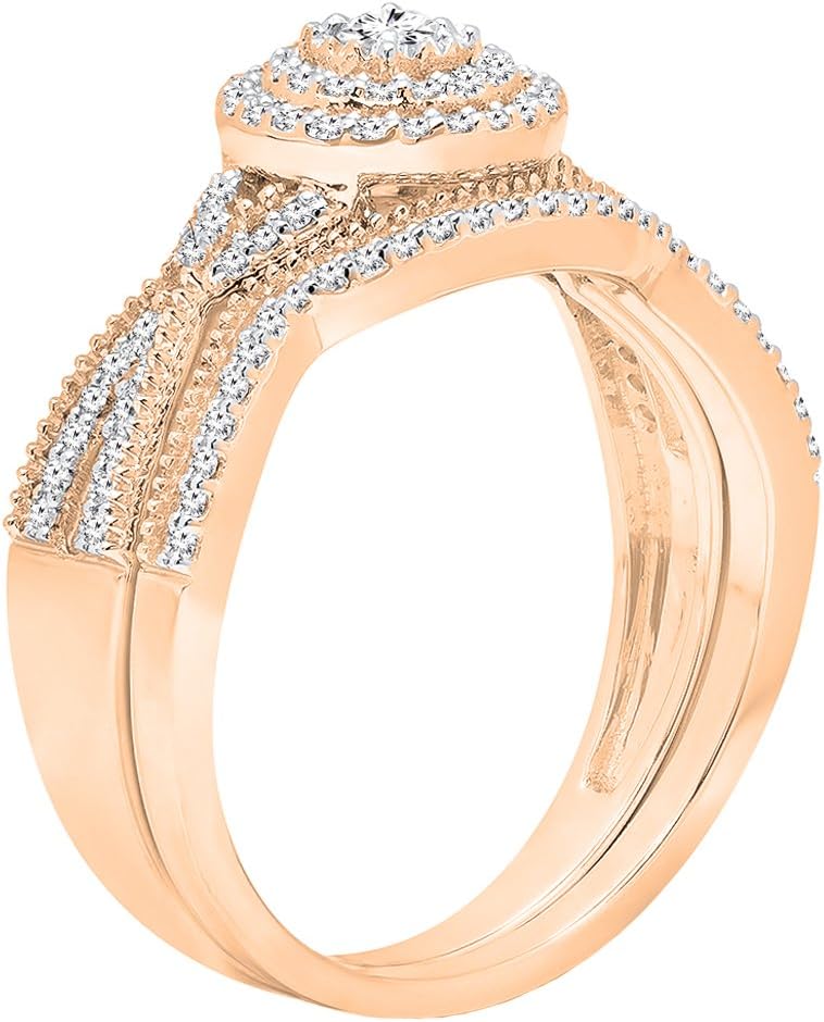Dazzlingrock Collection 0.35 Ctw 10K Real Solid Gold Round White Natural Diamond Women Swirl Twisted Engagement Ring Set