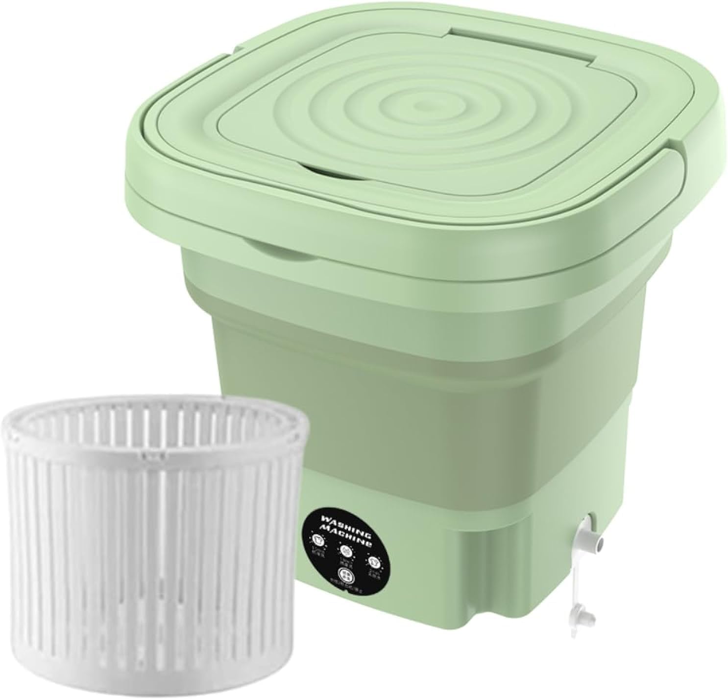 Cuddlez Mini Portable 8L Folding Washing Machine with Spin Dryer Ultrasonic Cleaning sterilization Automatic Travel Washer with Drain Basket,for Underwear Socks Baby Clothes Towels (Green)