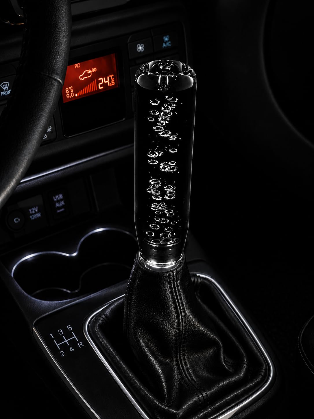 crystal gear shift knob with bubble design and led lighting | colourful ambience, built-in led lights, bubble interior, universal fit, crystal clear body