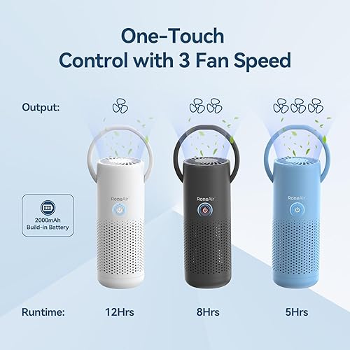 Miniatura 7 de Purificador de aire portátil inalámbrico para automóvil, habitación pequeña, oficina con filtro HEPA verdadero, purificador de aire de viaje para