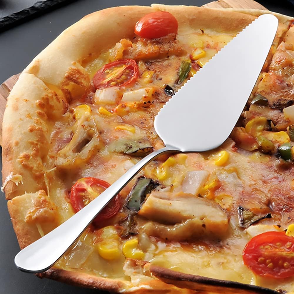 2 pezzi Coltello per torta, affettatrice per torta con bordo seghettato in acciaio inossidabile, pala per torta, pizza, per cucina, feste e matrimoni