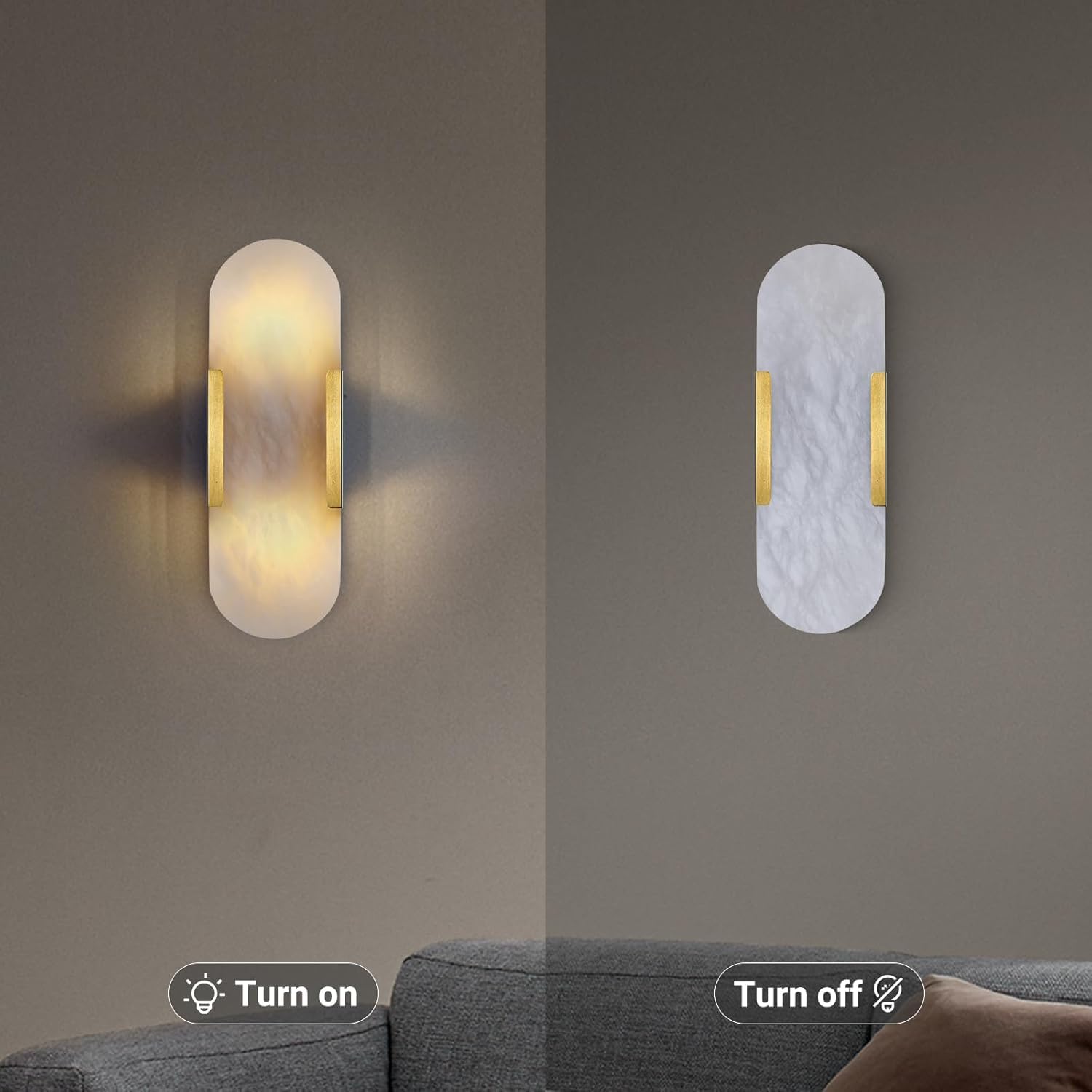 Applique da parete moderna in ottone e alabastro da 13,8 pollici, lampada da interno effetto marmo naturale per soggiorno, sala da pranzo, camera da letto, scale.