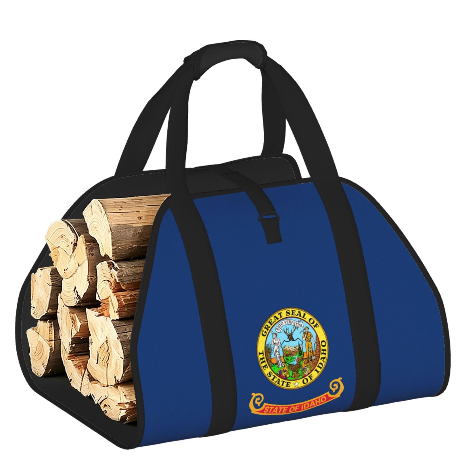 Ayyqwe Black Idaho State Flag Print Firewood Bag Wood Waterproof Versatile Camping Picnic Storage Daily Home