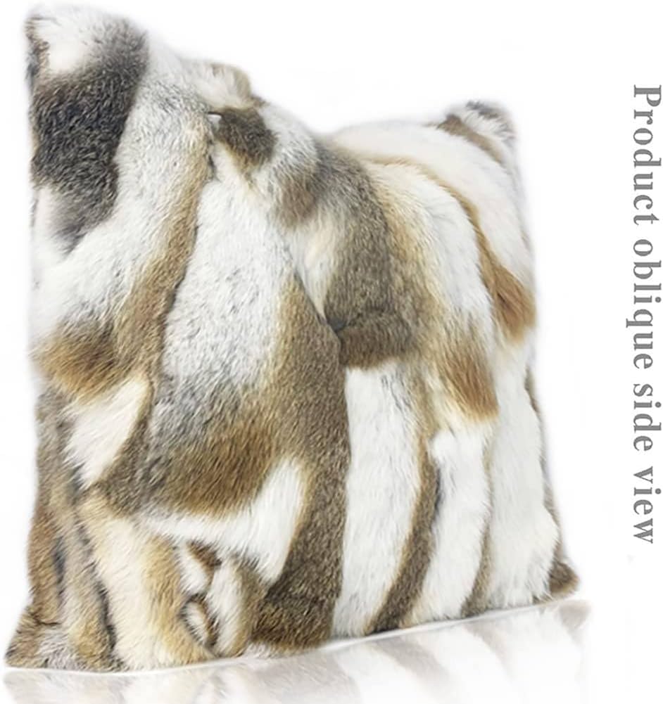 Genuine Natural Fur Pillow Covers, Real Rabbit Fur 20x20 Throw Pillows, Super Soft Silky Pillowcase, Animal Skin Cushion Cover for Couch Sofa Living Room Bedroom Decor, Brown White - Image 5