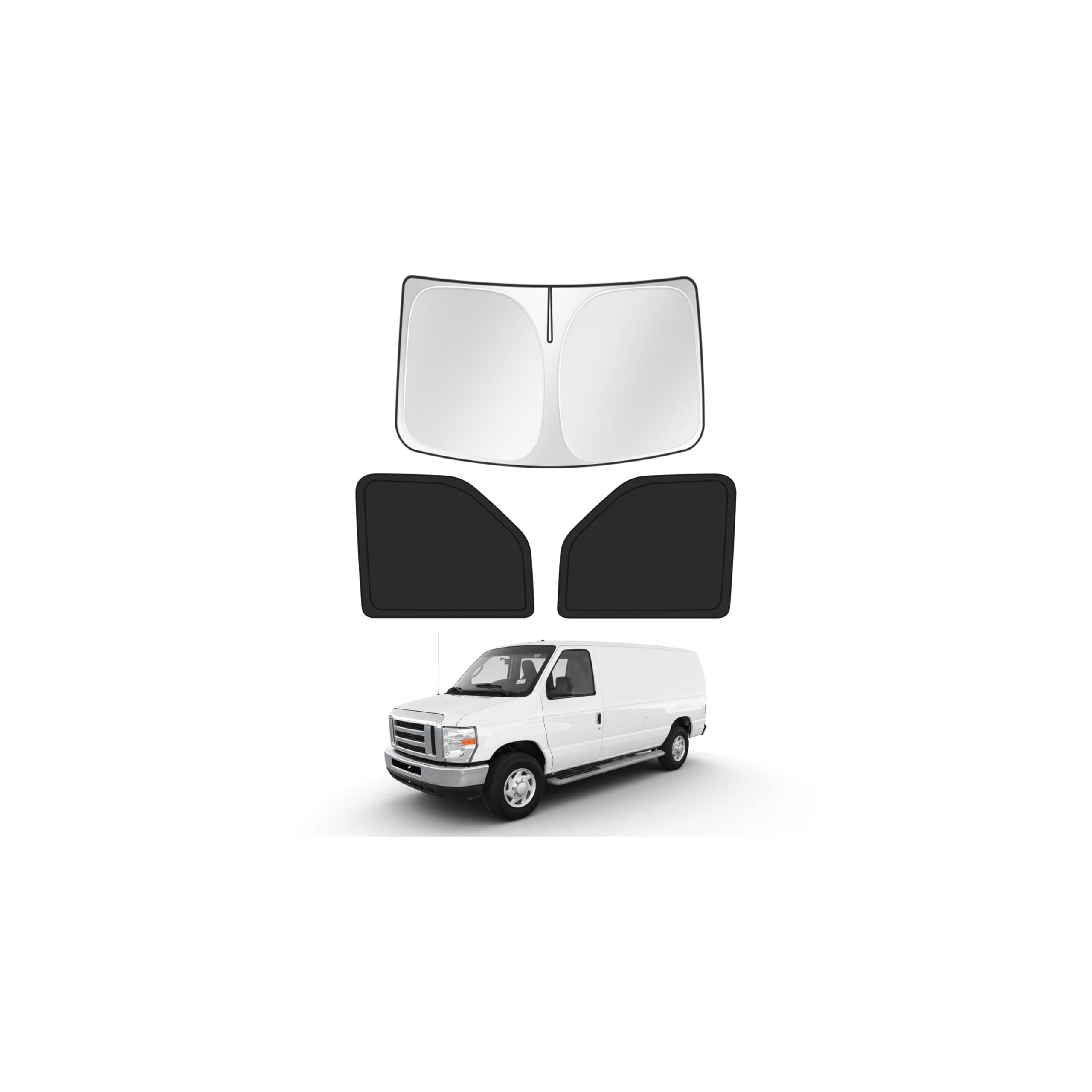 Canvcle Window Shades for 1992-2025 2026 Ford Econoline E-Series Van &amp; Motorhome E-150 E-250 E-350 E-450 Accessories Windshield Sun Shade Side Window Covers Sun Shield Privacy for Camping Black 3PCS
