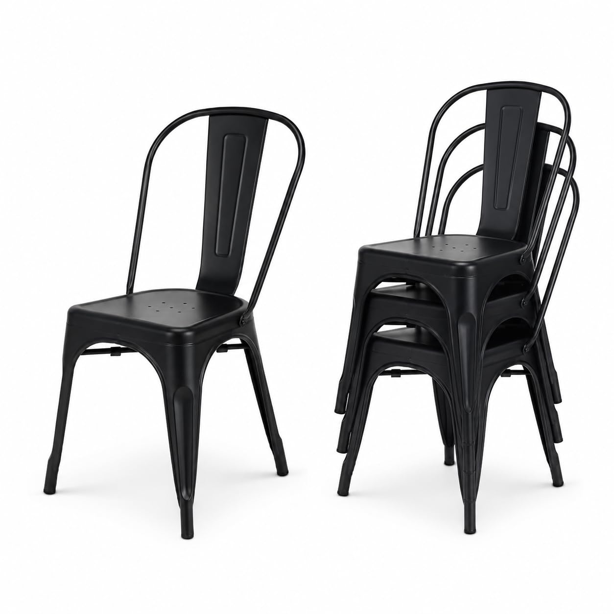 Kosmi Set 4 Sedie Industriali in Metallo Nero Opaco – Sedie Impilabili per Sala da Pranzo, Cucina, Soggiorno, Ufficio e Ristorante – Struttura in Acciaio Robusta – Portata 120 kg