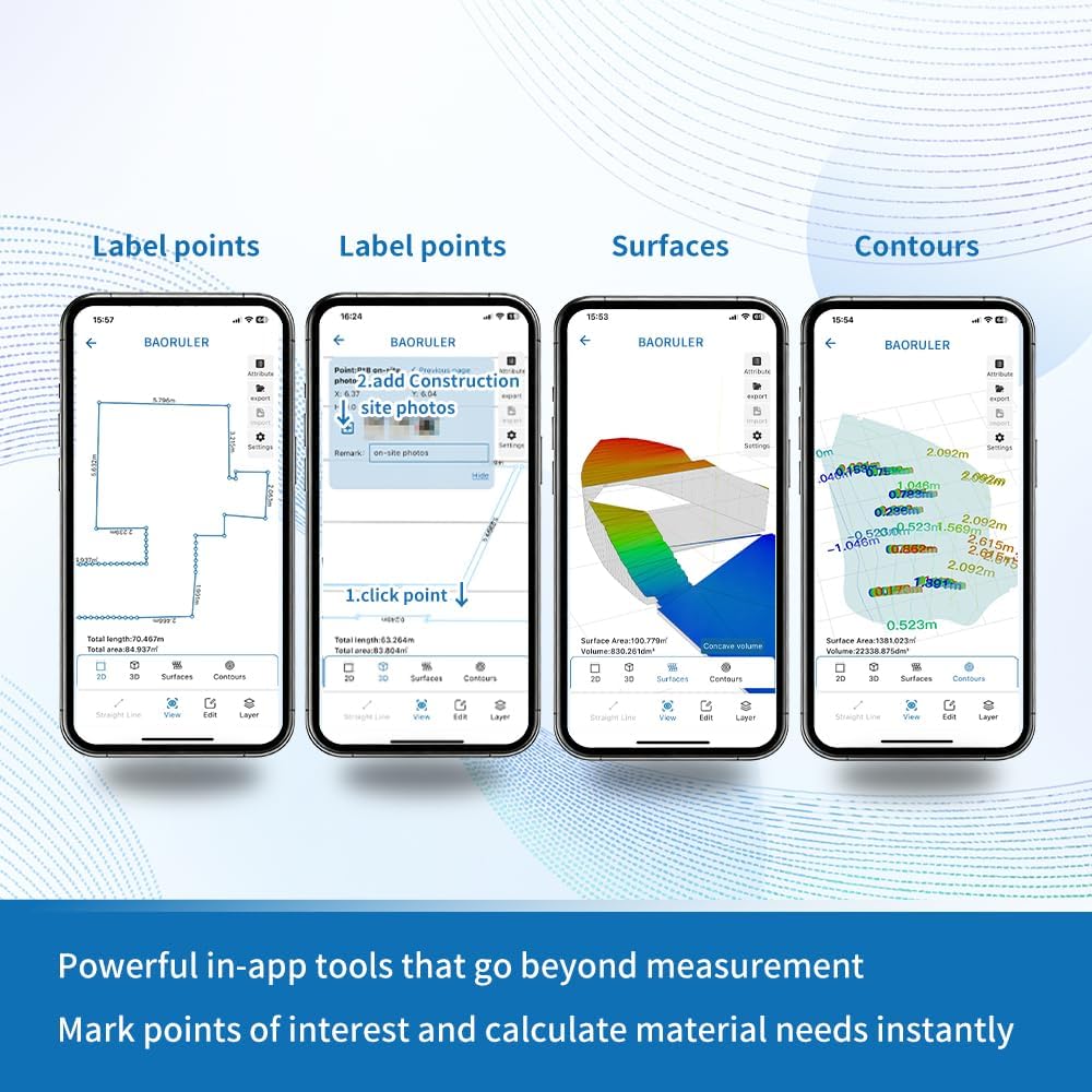 BAOTURE Digital Measuring Wheel with App, Walking Distance & Area Measuring Tool for Irregular Spaces