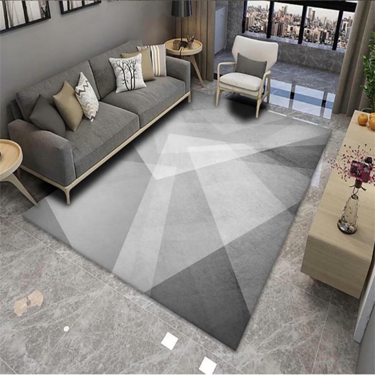Tapis pour Salon Moderne Tapis Antidérapante Tapis Gris décoration en Ligne Droite Isolation phonique antidérapante Moderne Décoration Chambre 160X230CM