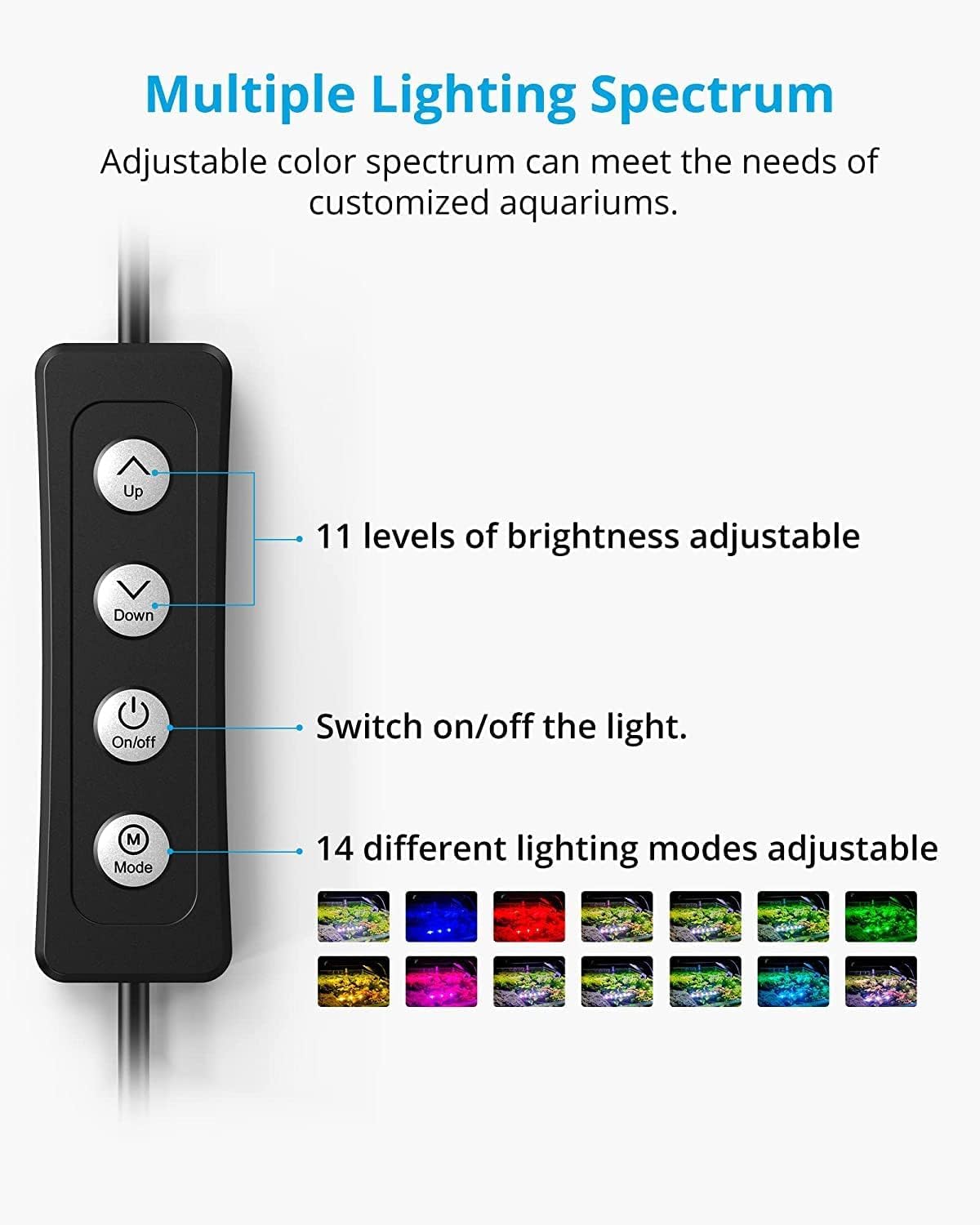Luz LED para acuario de 6 W con clip, lámpara de espectro completo RGB Nano con 14 modos de iluminación, control remoto, temporizador y brillo ajustable para acuarios plantados y