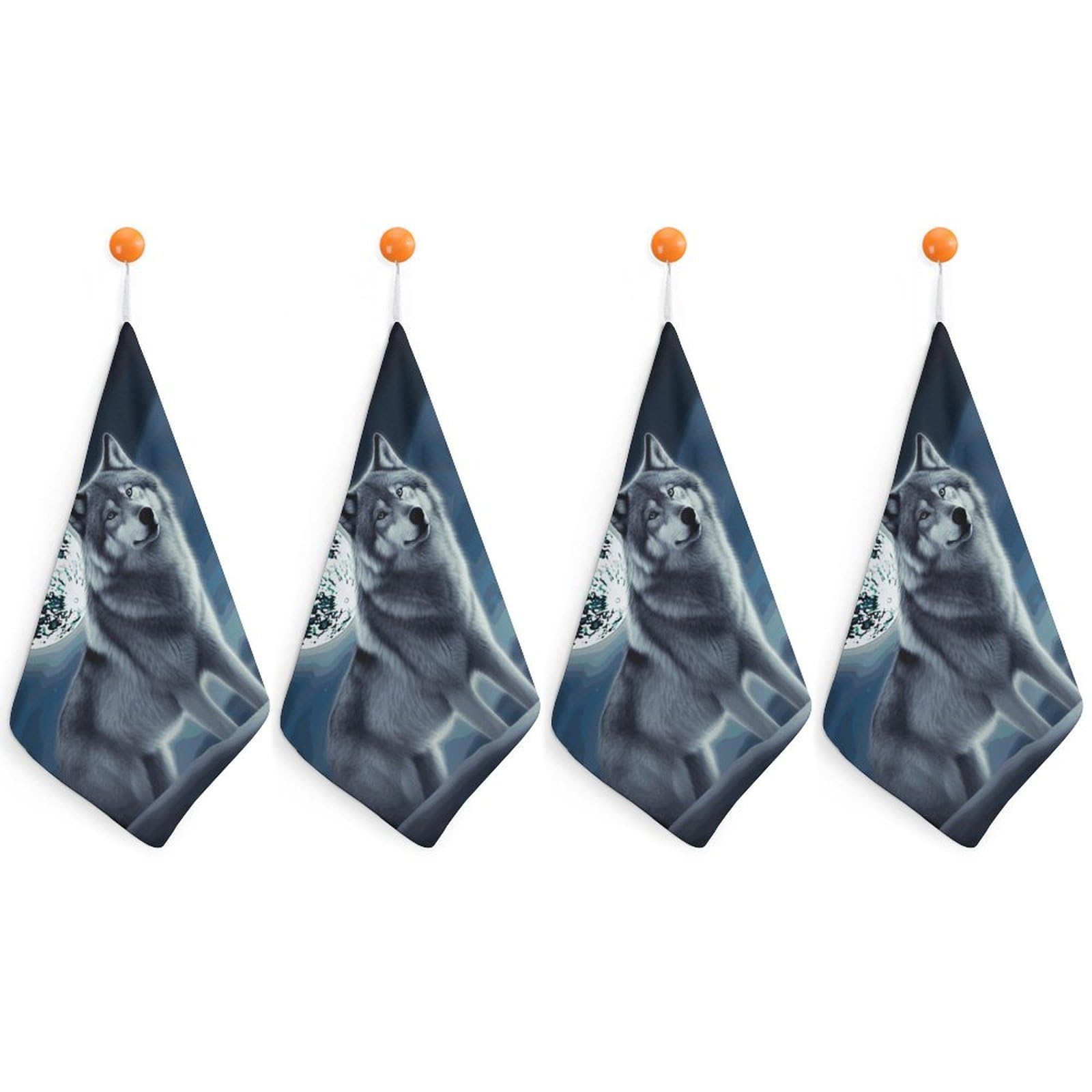LDGSUPH Wolf Under Moon Hand Towels Fashion Hand Face Towel with Hanging Strap Absorbent Soft Decorative Towel Fade Resistant Cozy Face Cloths for Kitchen Gym Bathroom Towels 4PCS