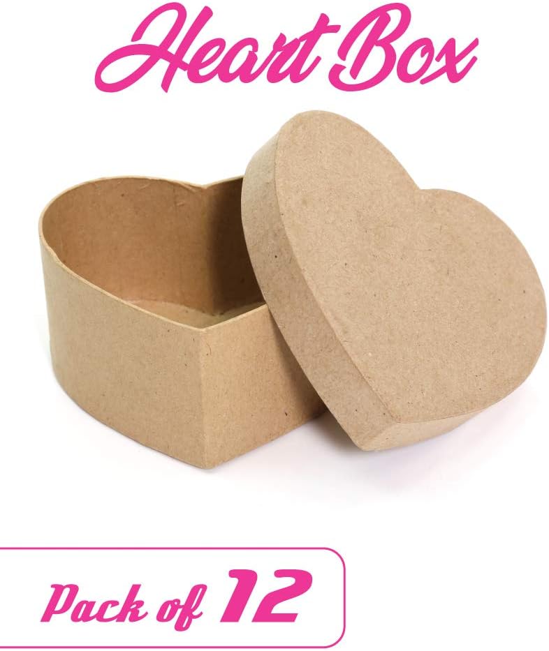 Paper Mache Heart-Shaped Box - DIY Valentine Boxes for Crafts - 4.5" x 4.5" x 2" (Pack of 12)
