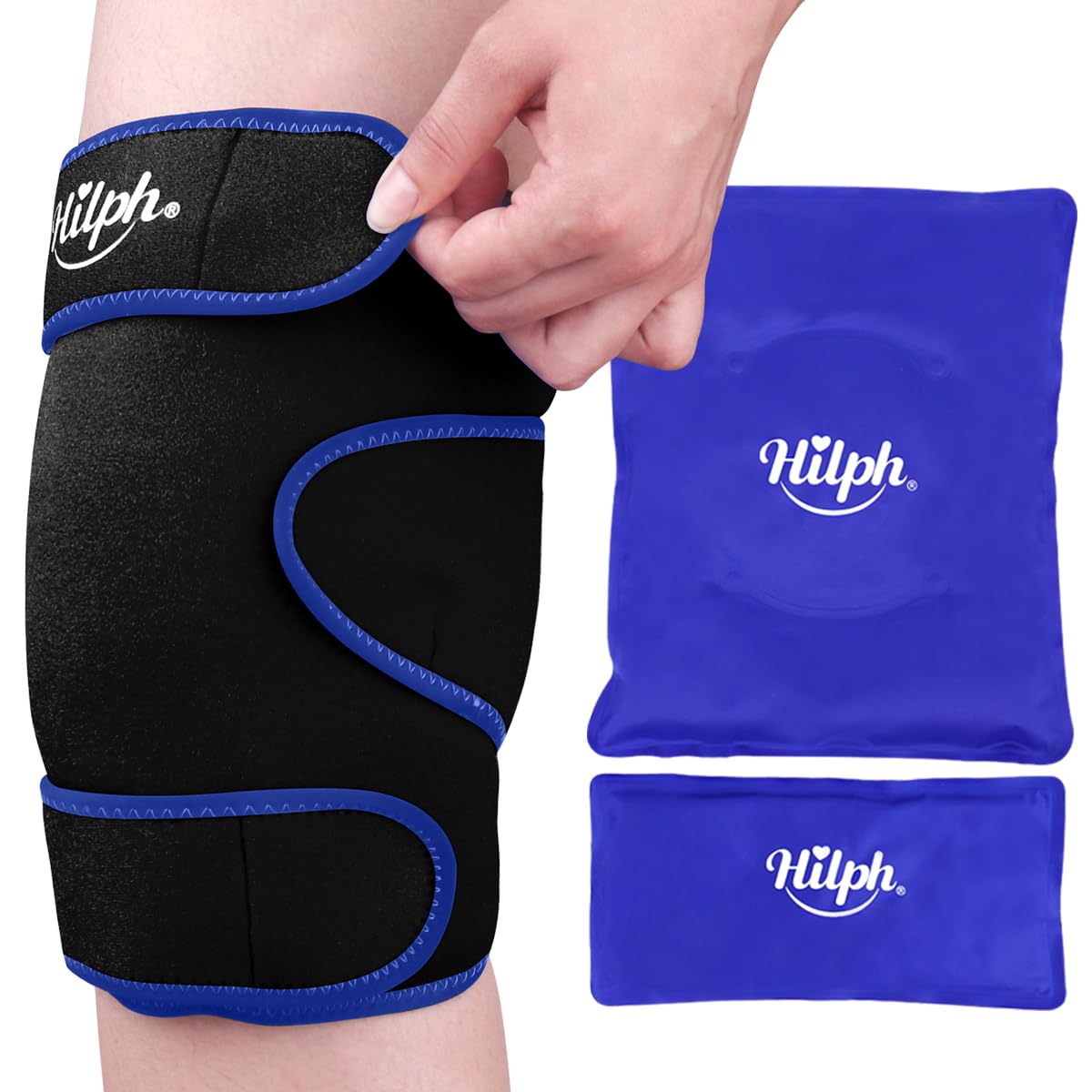 Hilph Large Hot & Cold Therapy Knee Ice Wrap with Dual Gel Packs & Adjustable Brace for Full Knee Coverage, Pain Relief for Replacement Surgery,