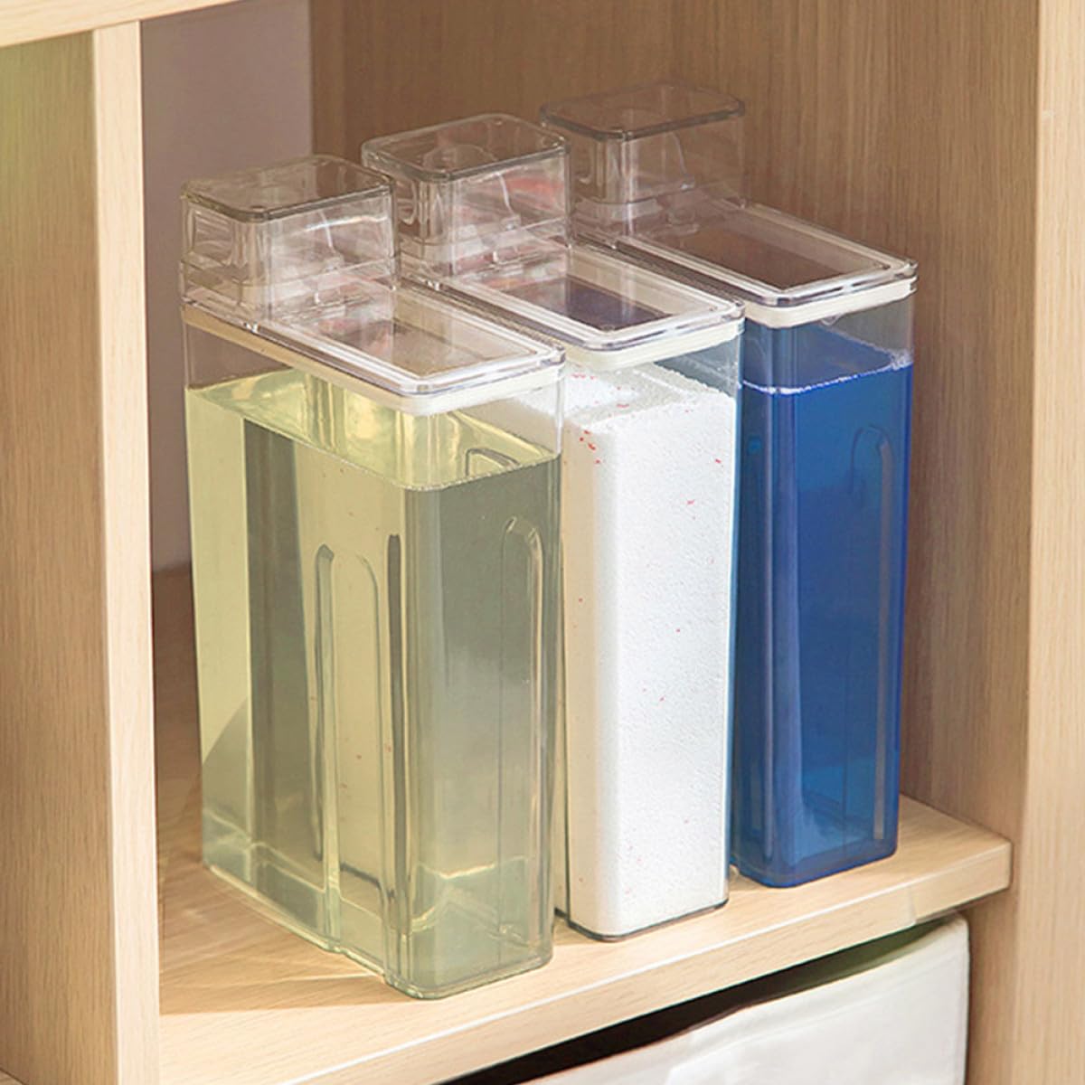 Genérico Dispensador de Detergente para Ropa 2 Piezas, Contenedor Transparente de Almacenamiento Grande, Botella Rellenable para Detergente y Loción, Práctico Cubo Multiusos para