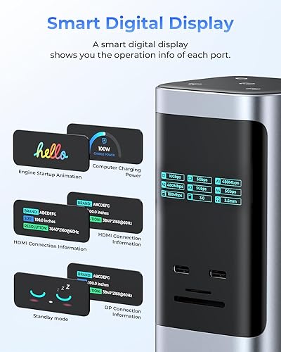 Miniatura 4 de RayCue Estación de acoplamiento USB C, pantalla triple 15 en 1 con 5 botones de acceso directo, pantalla inteligente, DP y HDMI, 10G USB A/C,