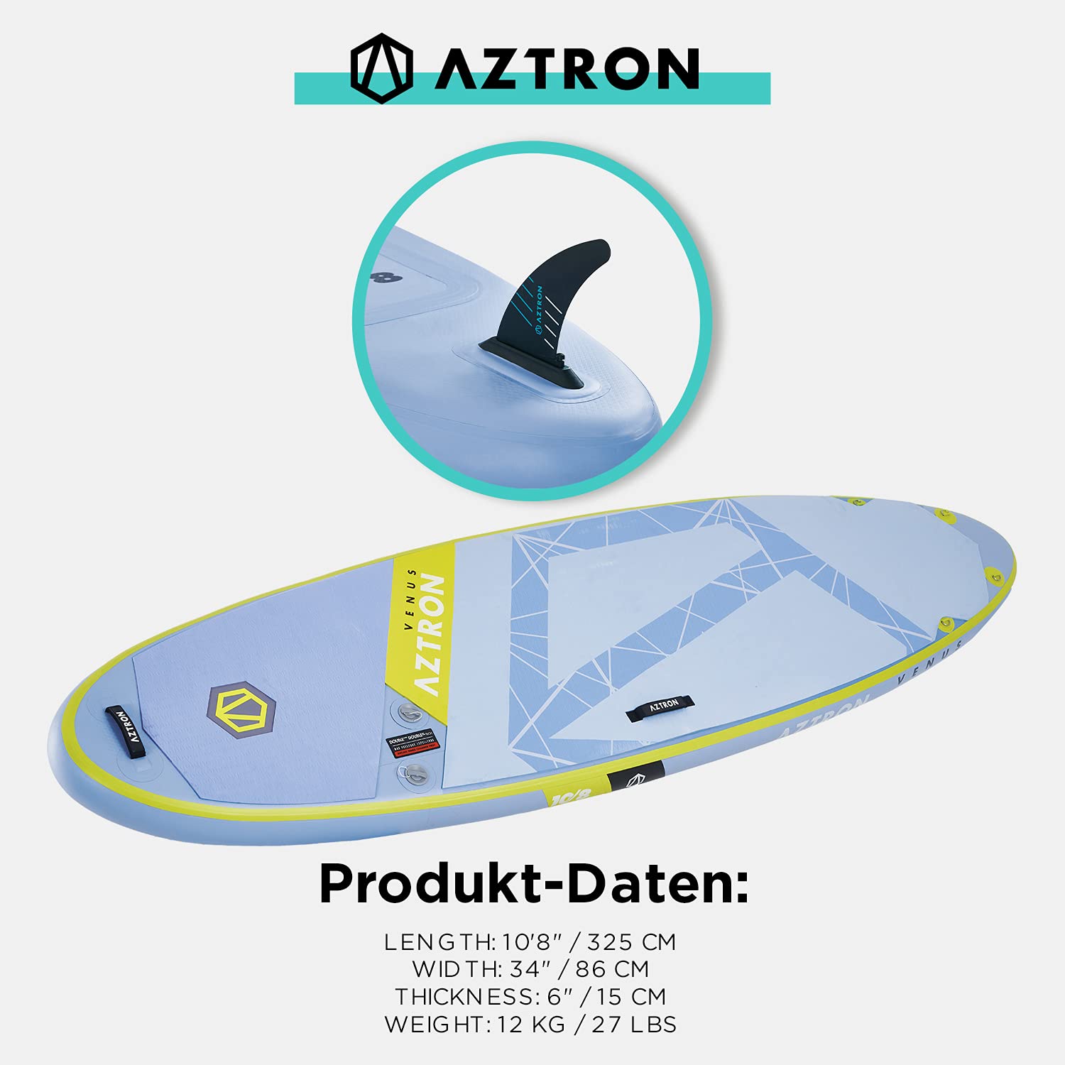 AZTRON Venus nadmuchiwany SUP Unisex Dorosły, Jasny Niebieski, 325 x 86 x 15