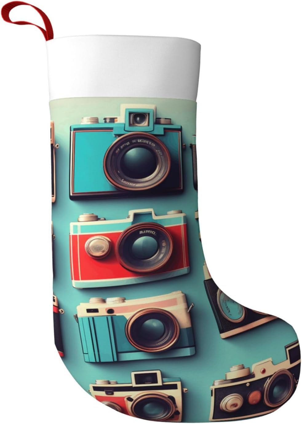 Retro Cool Camera Collection Print 18 Inch Christmas Stocking, Large Fireplace Hanging Stockings, Holiday Xmas Party Decor