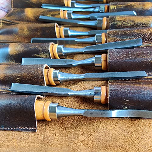 Rustic Town Leather Tool Roll Up Pouch - 12 Slots Portable Leather Tool Carry On Pouch, Vintage Handmade Wrench Roll/Chisel Storage Organizer Bag #TOP4