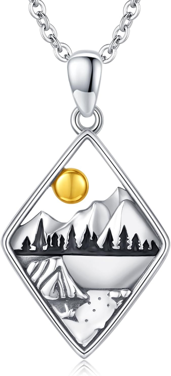 Cuoka Mountain Necklace For Women S925 Sterling Silver Oxidized Retro Nature Sun and Forest Mountain Pendant Necklaces Jewelry Gifts For Hikers Climbers Nature Lover Mother's Day Jewelry Gifts - Image 8
