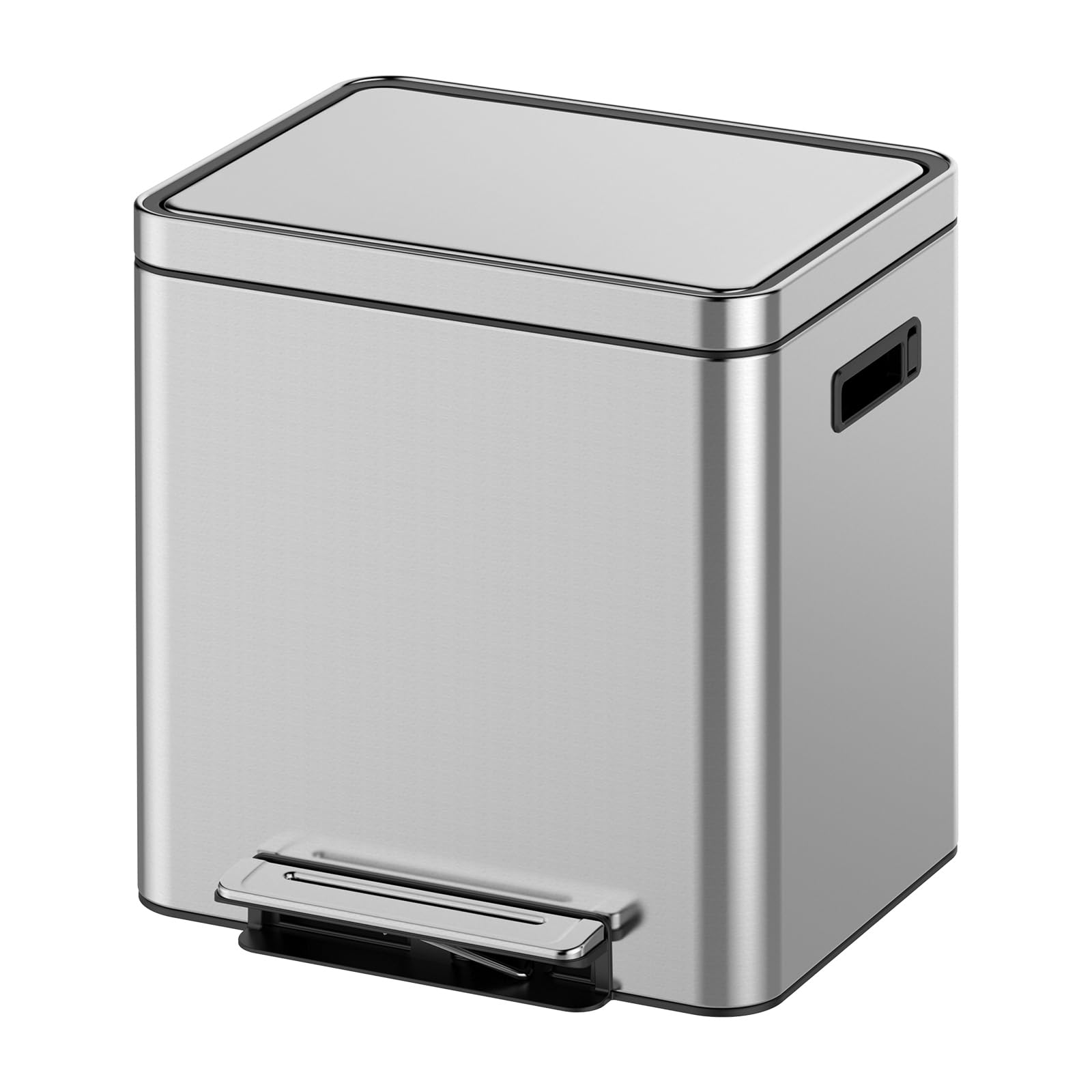 Takywep Küchen-Mülleimer, 30 l, Doppel-Mülleimer und Recycling-Mülleimer, Kombo, Tret-Recycling-Mülleimer mit Deckel und herausnehmbaren Einsätzen, doppelter Mülleimer für Küche, Edelstahl