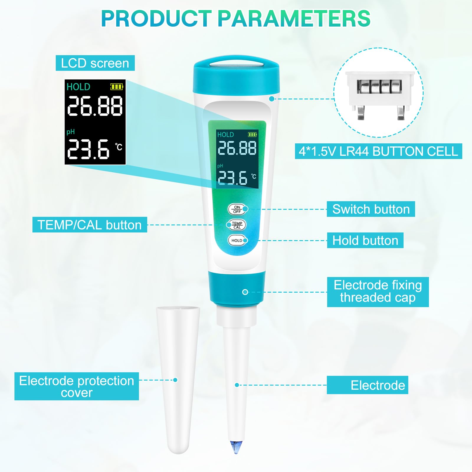 pH Mètre Alimentaire, Testeur de pH pour Substances semi-solides & liquides, avec affichage LCD °C/°F, pH Mètre Alimentaire Testeur pour Pâte à Pain et Levain