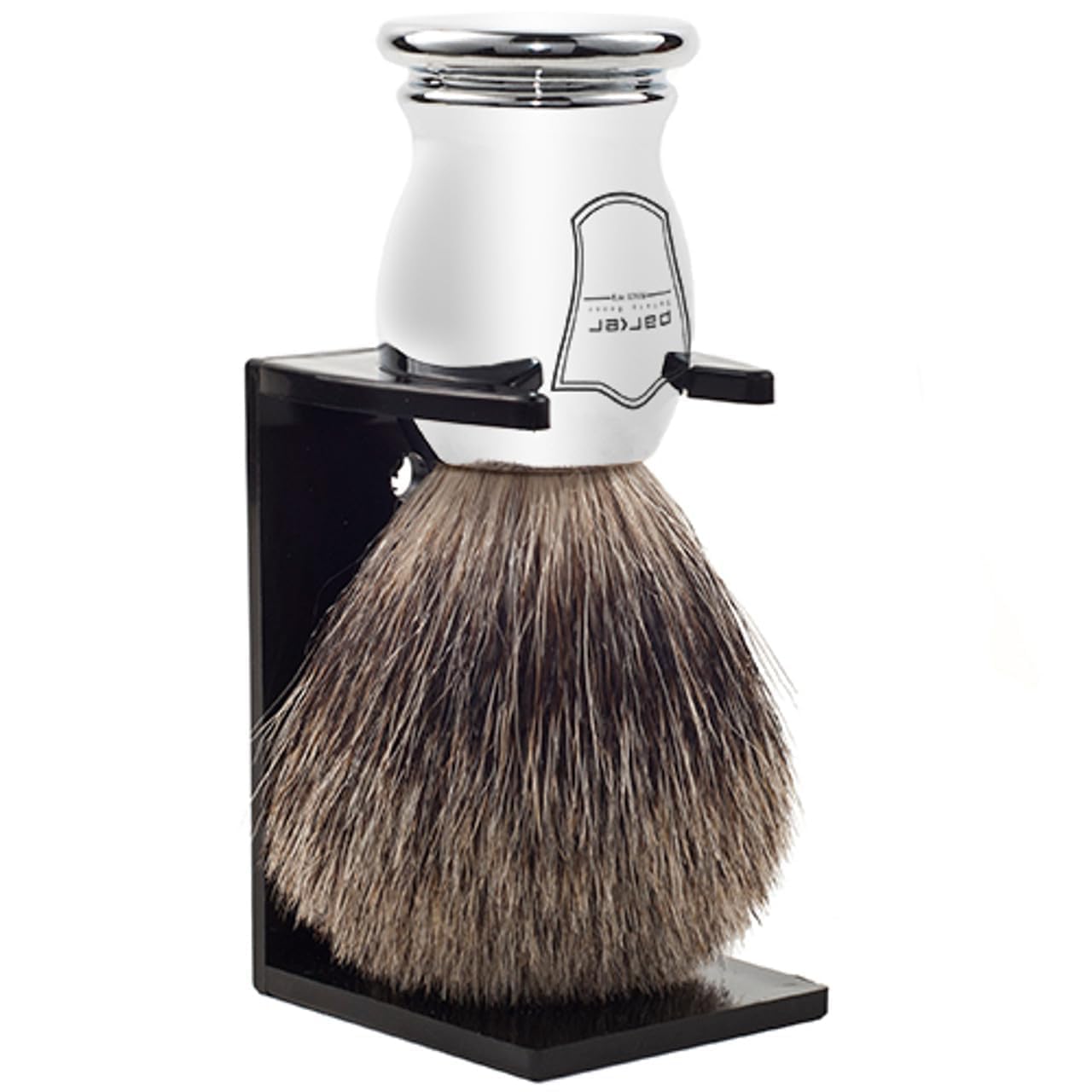 Parker Safety Razor 100% pura setole di tasso pennello da barba (manico cromato) e supporto per pennello da barba gratuito