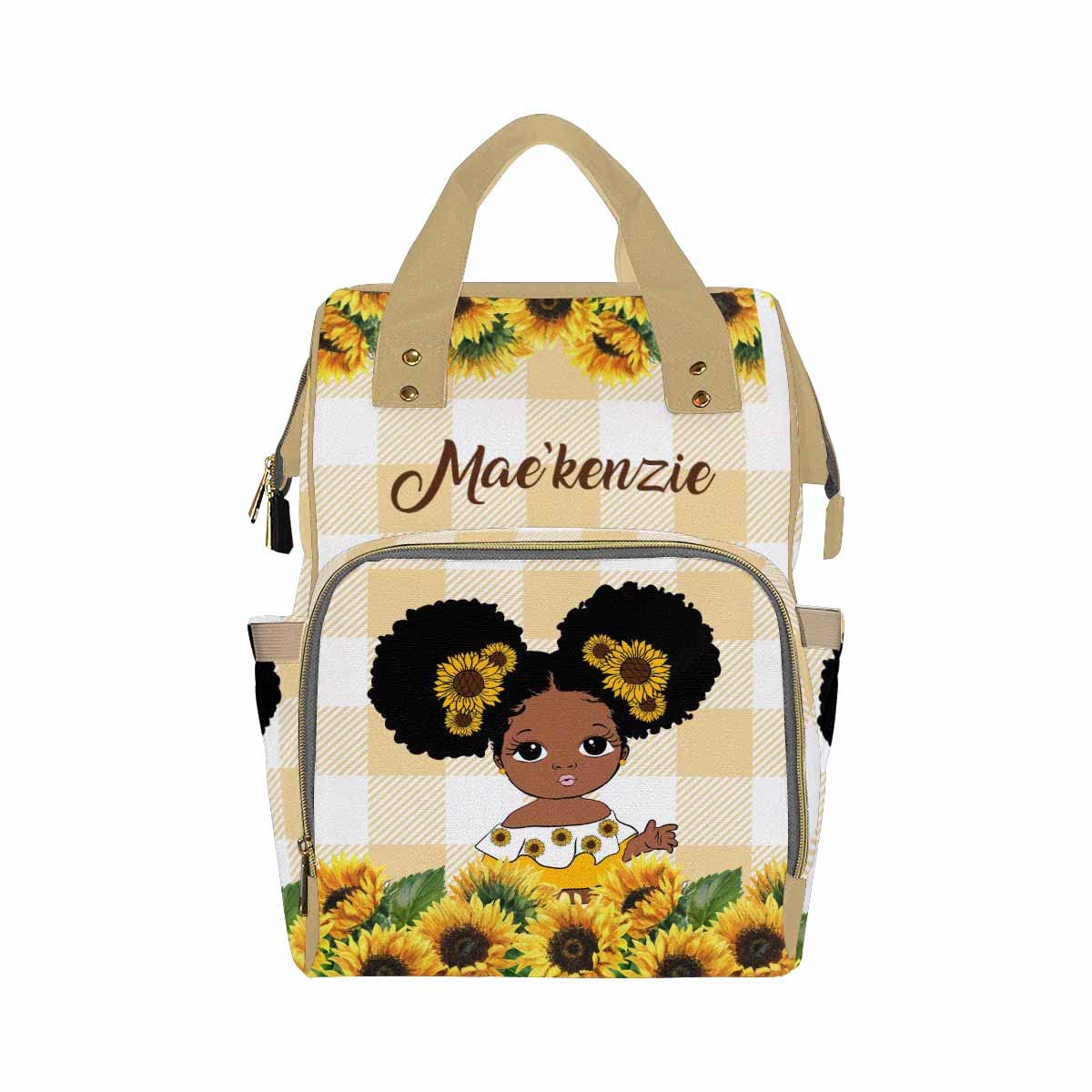 Newcos Personalized Sunflower Mommy Nursing Baby Bags Custom Afro Princess Diaper Bag Backpack with Name Customized Large Nappy Bags for Women