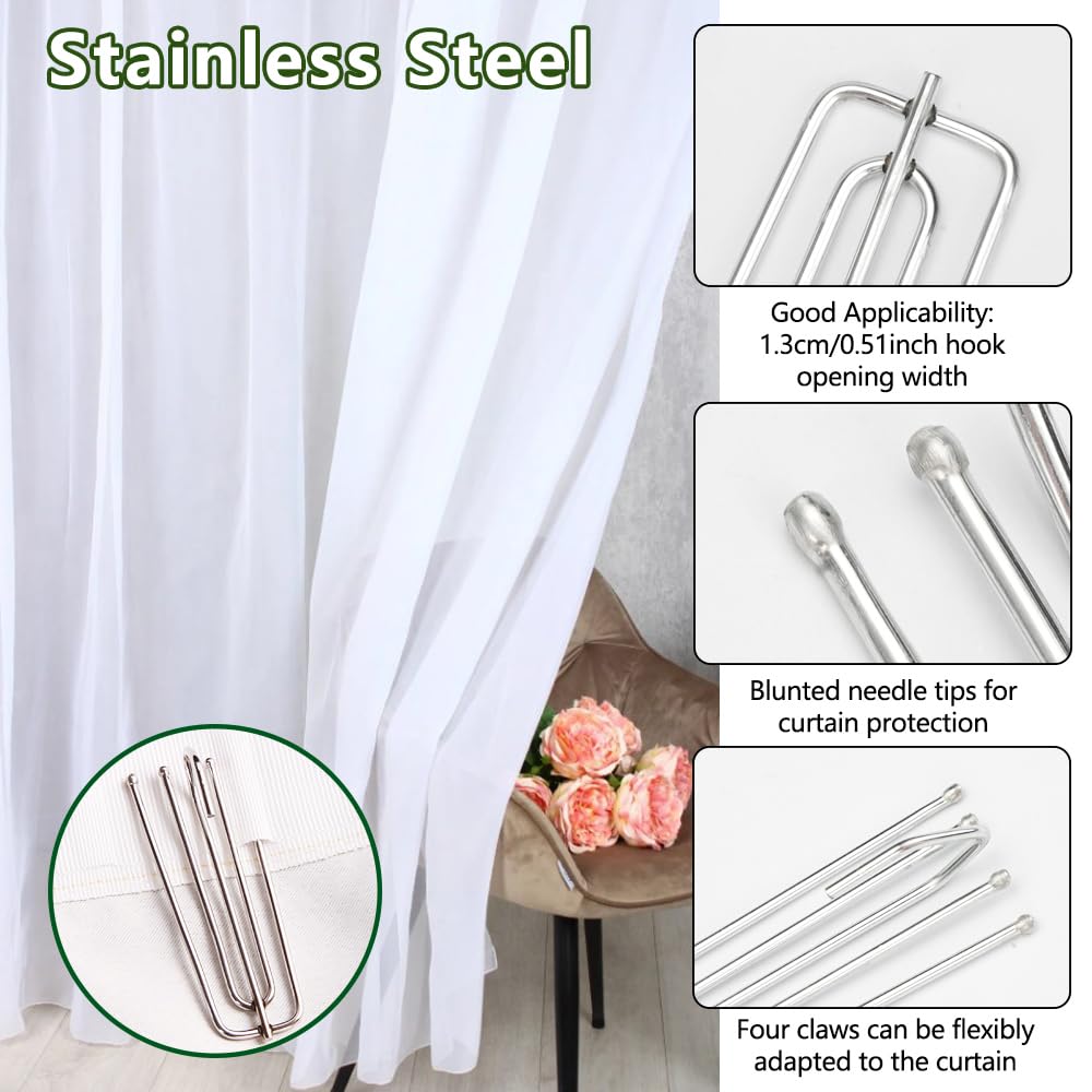 50 Ganci Tende In Acciaio Inox 304 - 4 Denti, 7 Cm, Argento, Per Tutte Le Tende, Facili Da Installare - Foto 2