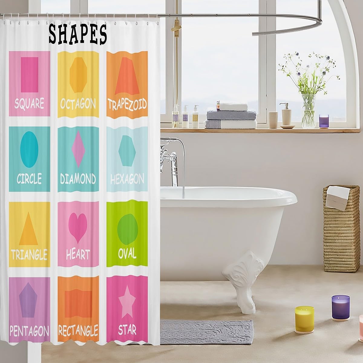 Feelyou Kids Shapes Shower Curtain Educational Bath Curtain Boys Girls Preschool Bathroom Accessories Learning Teens Bedroom Decor 72"x72" image 3