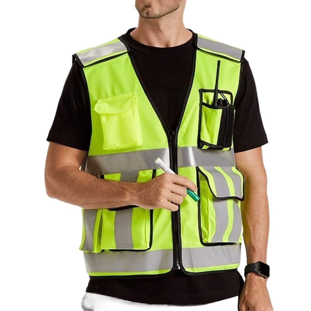 Chaleco de seguridad portátil, chaleco reflectante Chaleco de seguridad Traje reflectante Tejido de punto Chaleco reflectante con bolsillos Cremalleras