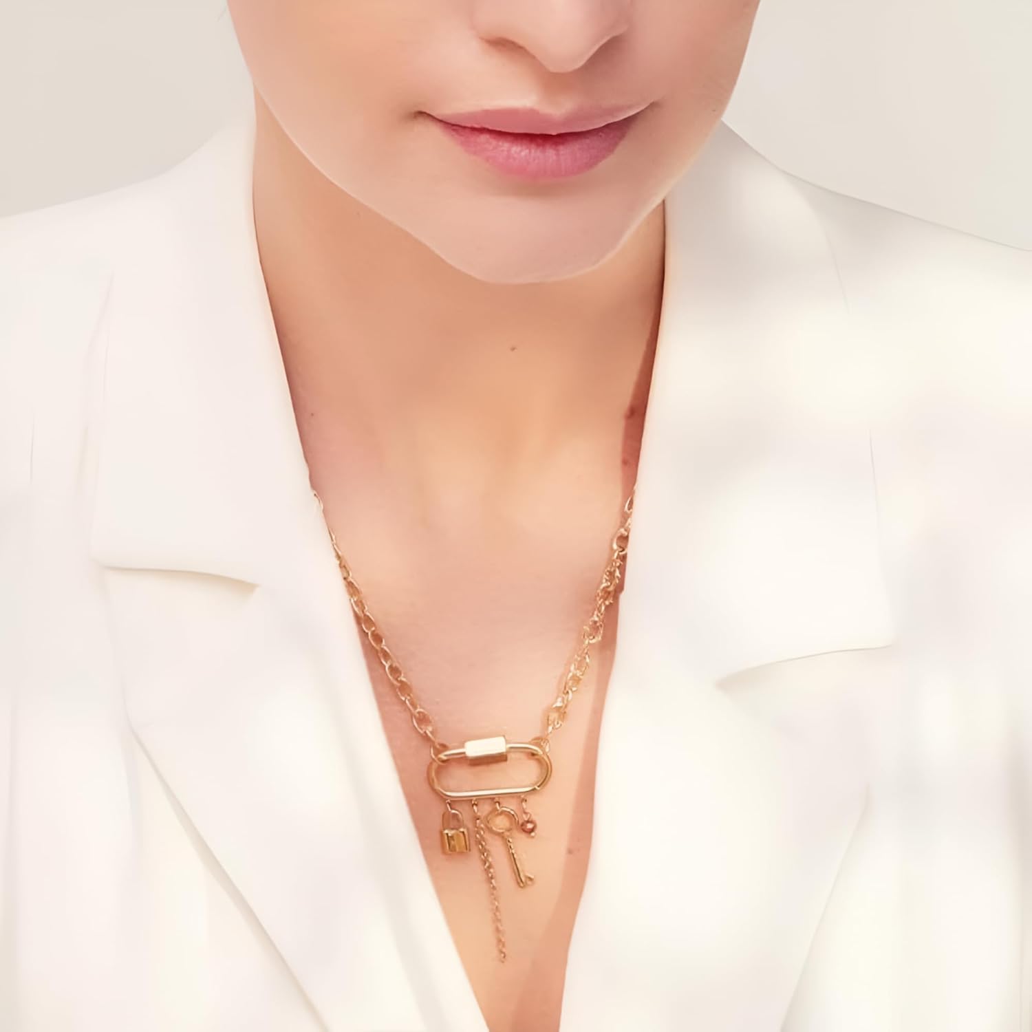 925 sterling Silver Charm Metal Crystal Key Necklace For Women, 14k Yellow Gold Chain Choker Lock And Key Necklaces, Keys Silver Necklace - Image 5