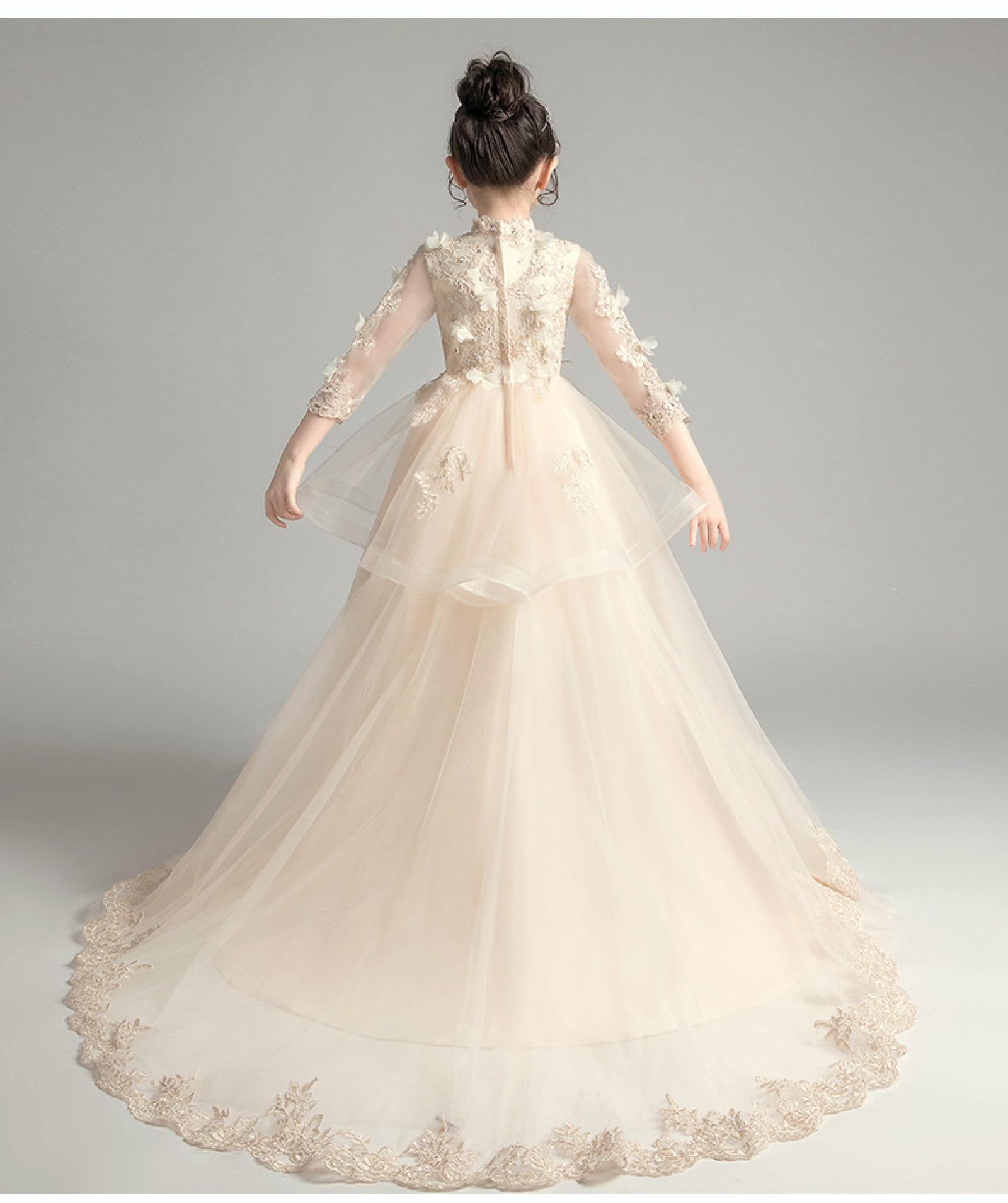 Blumenmädchen-Kleid aus Tüll mit Blumenmuster für die Erstkommunion, Festzugskleider für Kinder, große Mädchen, Prinzessin, Geburtstag,Weihnachten, Brautjungfer, Hochzeitsfeier, Ballkleid, 6–16 Jahre