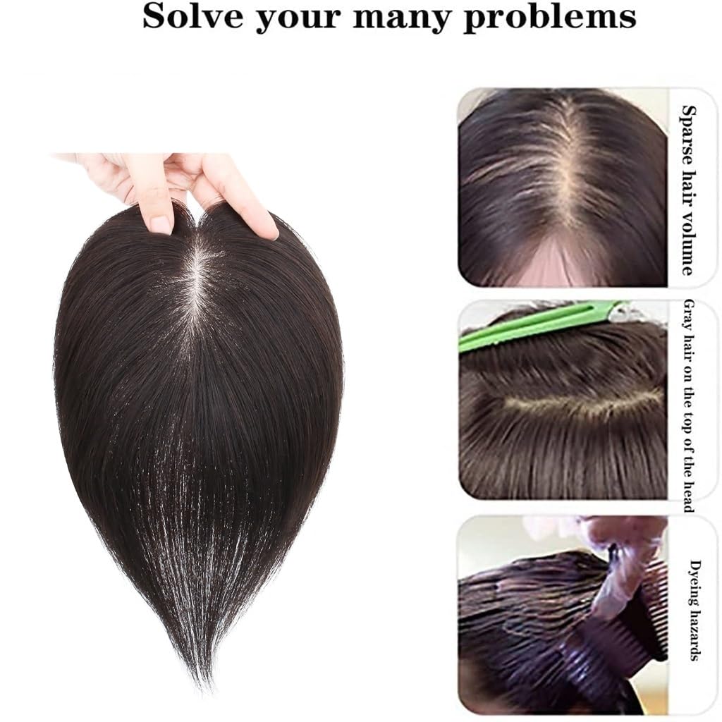 Echthaar-Topper for Frauen Schwarze Clip-in-Haarverlängerungen for Dünner Werdendes Haar 10 X 12 Cm Große Haarteile Auf Seidenbasis Damen Natürlich Haarverlängerungen for Graues Haar ( Color : 12 inch