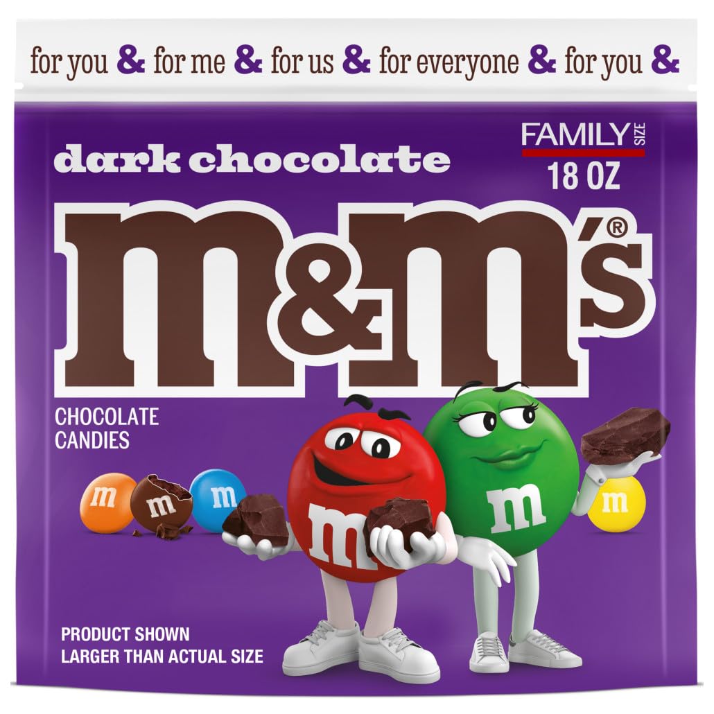 M&M'S Dark Chocolate Candy, Family Size Bulk Candy Chocolate, 18 oz Resealable Bulk Dark Bag