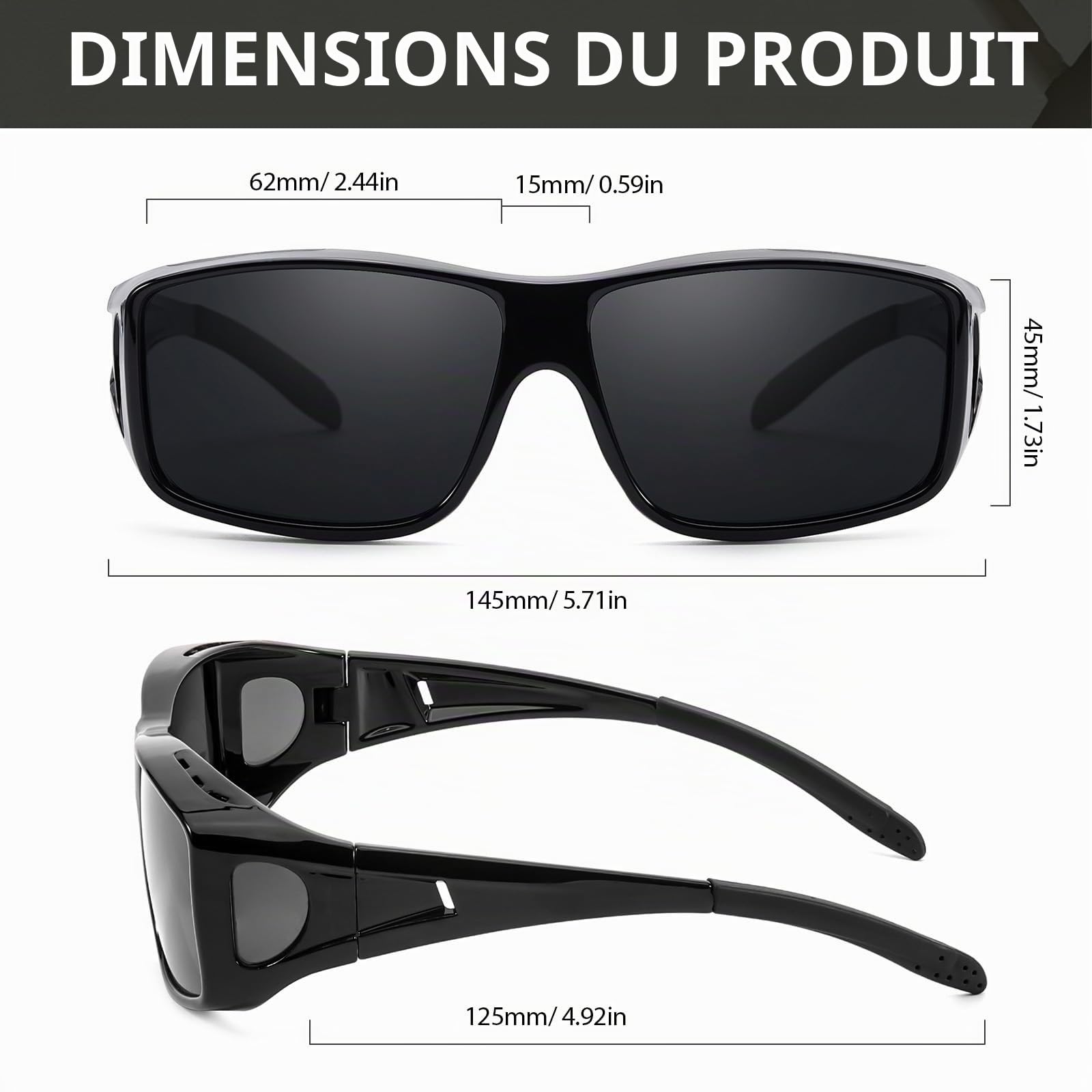 TJUTR Surlunettes de Soleil Polarisées Sur-Lunettes de Soleil pour Femme et Homme - Anti-éblouissement - Conduite, Cyclisme, Sport et Loisirs - Protection UV400