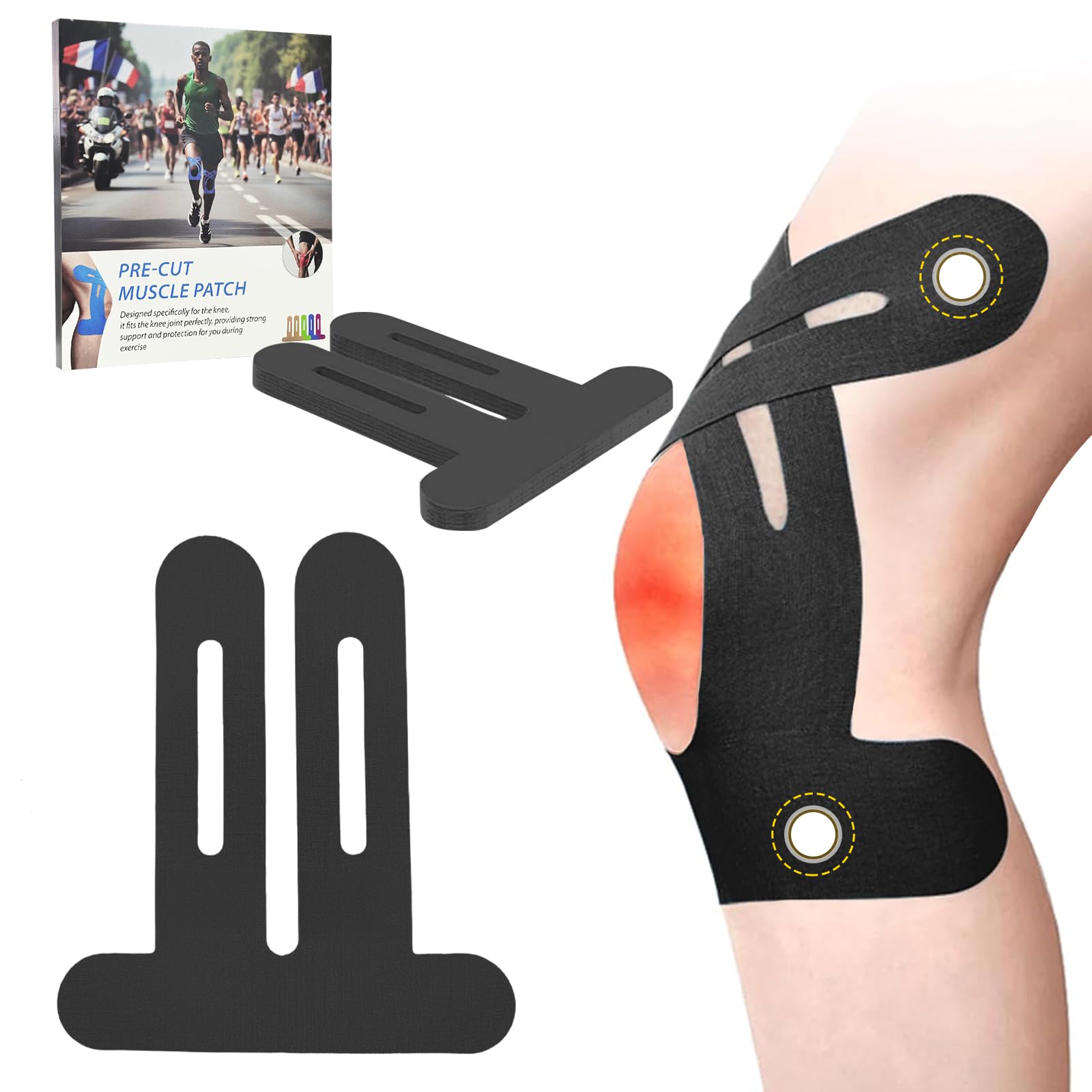 NEUJUS Knie Tape Vorgeschnitten 12 Stück – Kinesiologie Tapes Knie, Stark Haftender Muskelpatch Knieschoner, Atmungsaktiv & Elastisch, Physio Tape für Sport & Reha