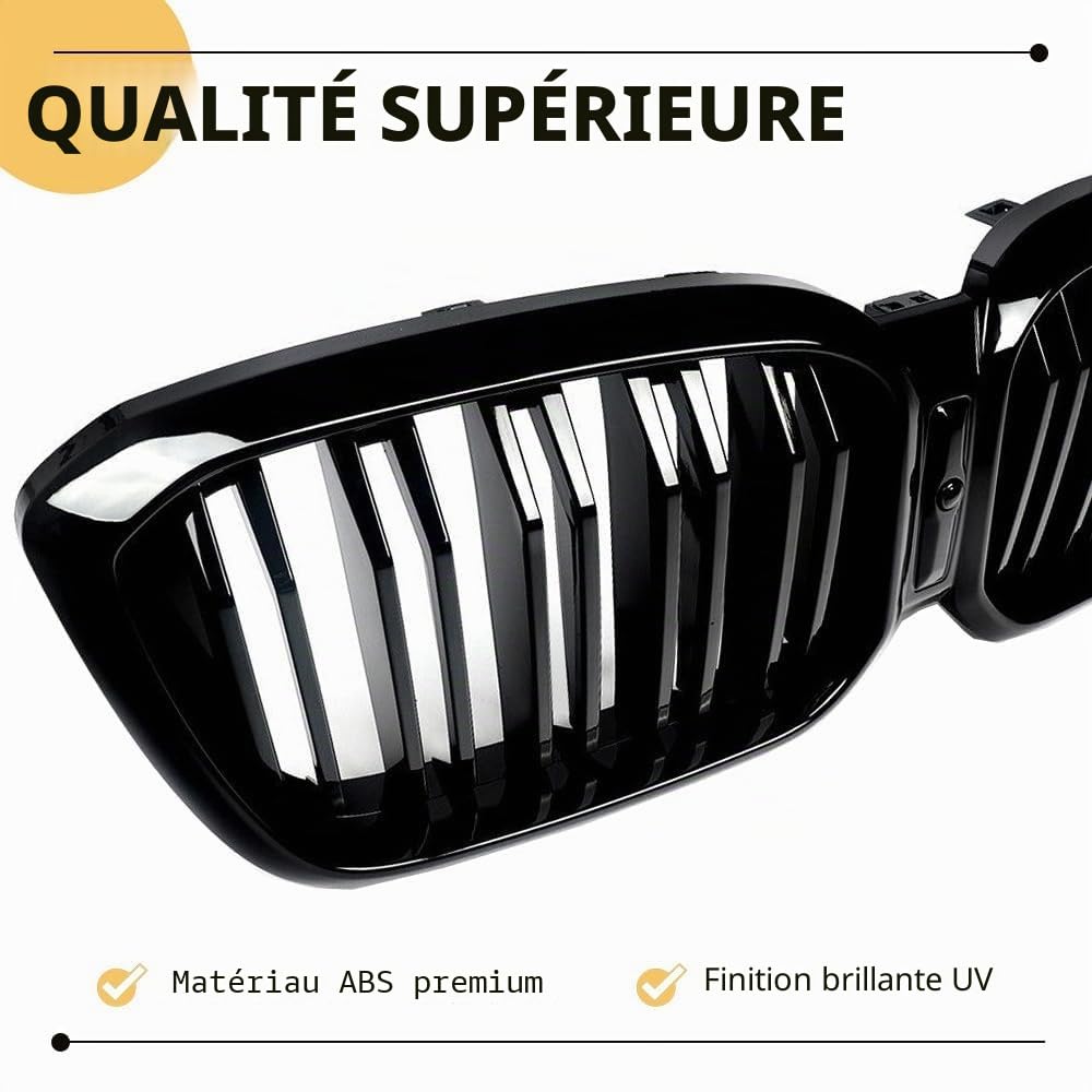 Grille de radiateur Gangying G01 G02 pour BMW X3 X4 G01 G02 Nieren Noir LCI Facelift X3 X4 Noir brillant Double chevalet 2022 2023 2024