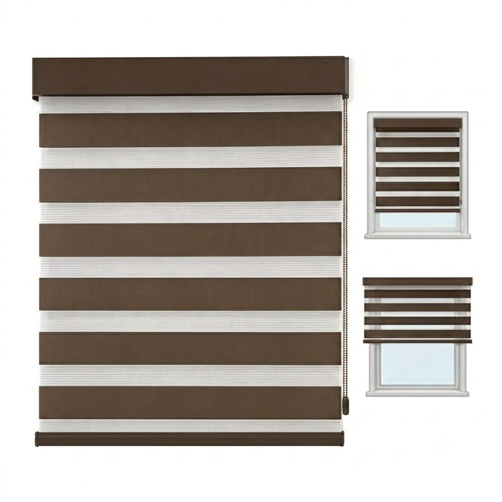 Tende a Rullo Giorno e Notte Doppio Strato a Strisce, Tenda Zebra | Traslucida Manuale per Finestre Cameretta e Bagno, Installazione Fissa con Fori(Brown,110W x 120H cm)