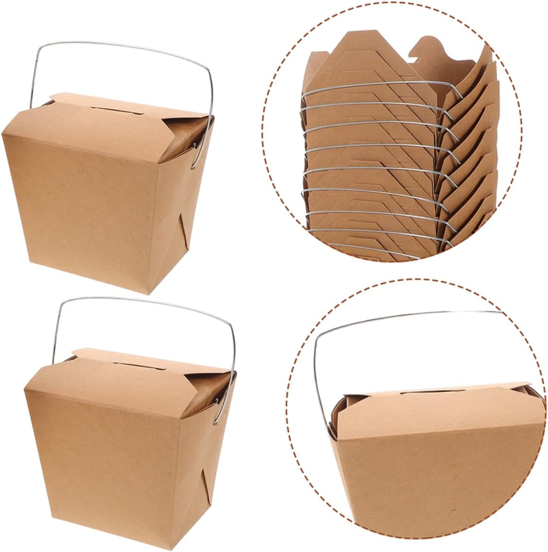 50pcs Paper Takeout Boxes Handle Chinese Food Packaging for Fried Rice Chicken and Fries Kraft Paper Containers for Catering Picnics and Restaurant Use
